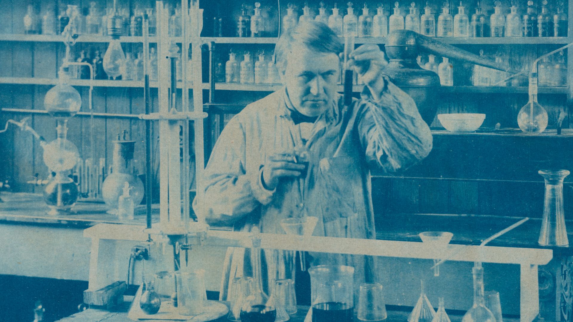 Thomas Edison by William Kennedy Laurie Dickson, 1890, cyanotype on paper, from the National Portrait Gallery which has explicitly released this digital image under the CC0 license. (https://npg.si.edu/object/npg_NPG.2004.51)