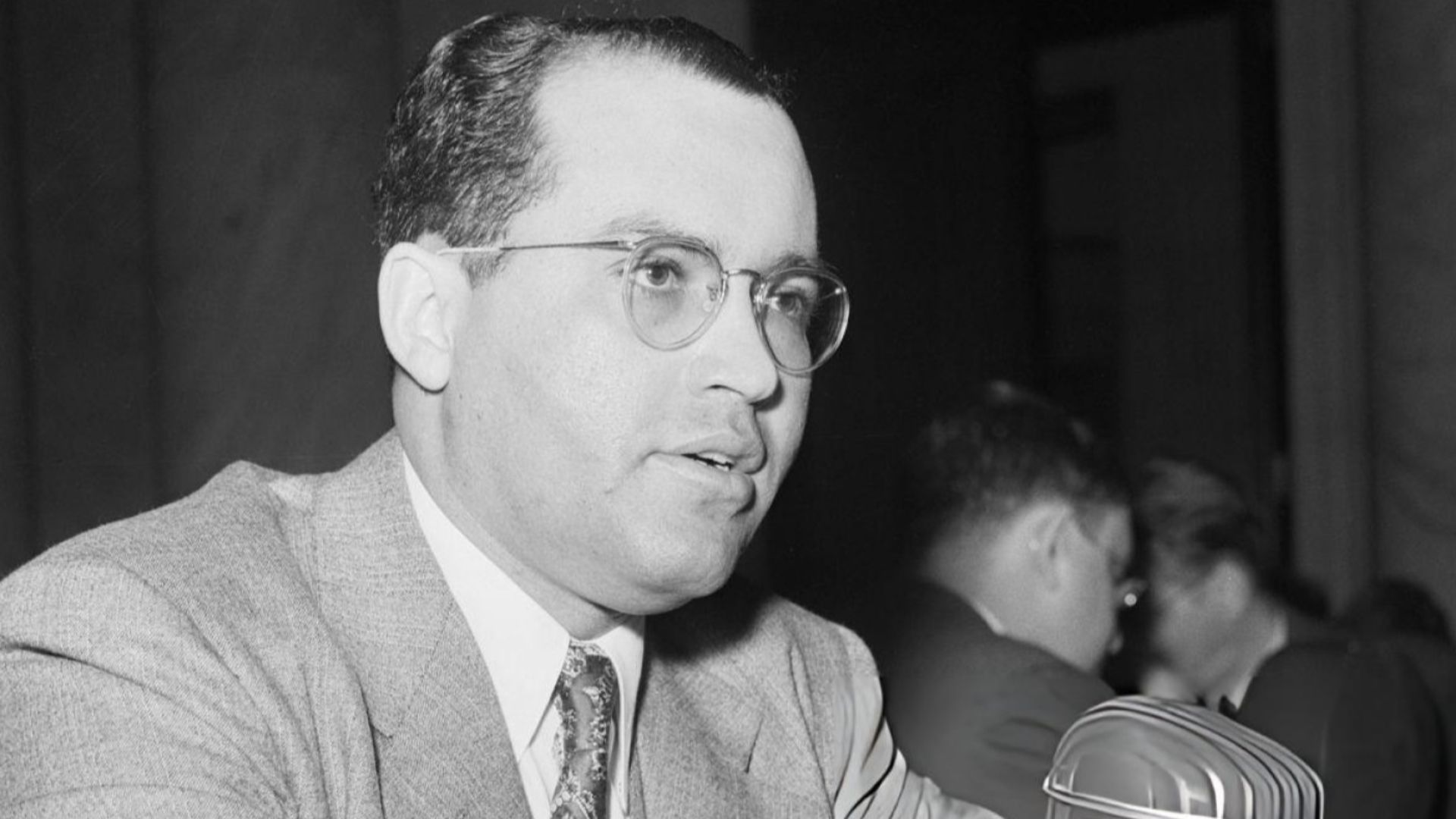 Truman K. Gibson, above, of Chicago, Ill., a member of the presidential UMT Commission, testified before the Senate Armed Services Committee and called a threat by two Negro leaders to lead a draft resistance drive