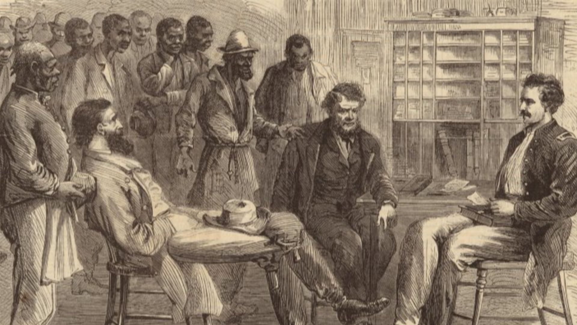 Office of the Freedmen's Bureau, Memphis, Tennessee. (1866) From Harper's weekly : a journal of civilization. (New York: Harper' s Weekly Co., 1857-1916).