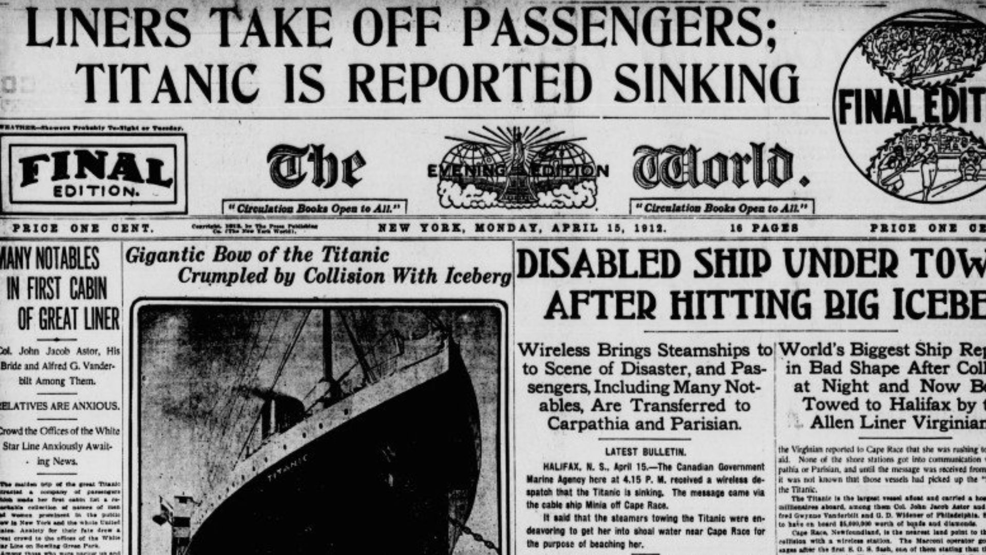 The Evening World – April 15th, 1912