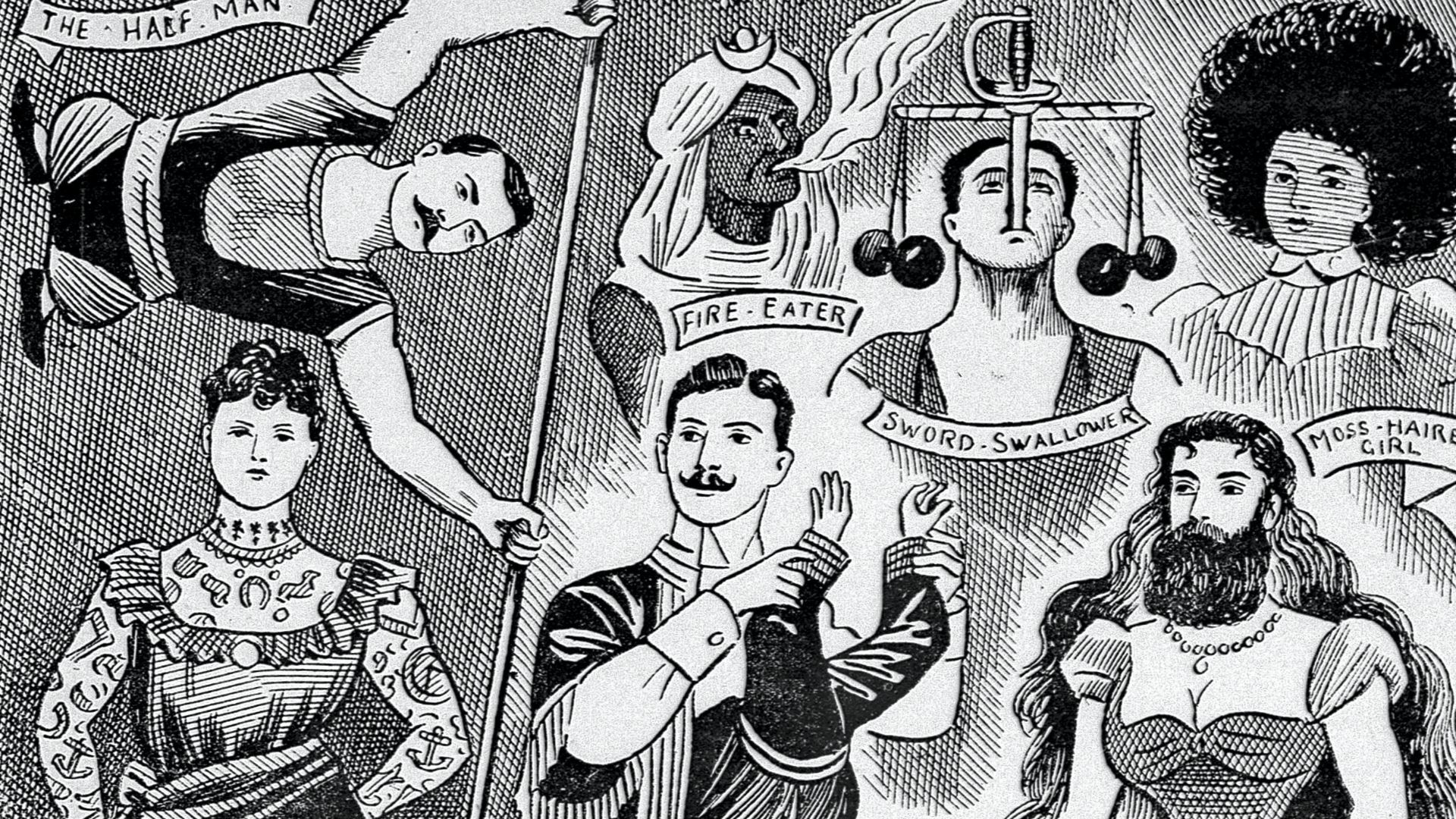'Barnum and Bailey's show, a curious collection of freaks'. Shows various figures, the bearded lady
Wellcome Images
Keywords: Abnormalities