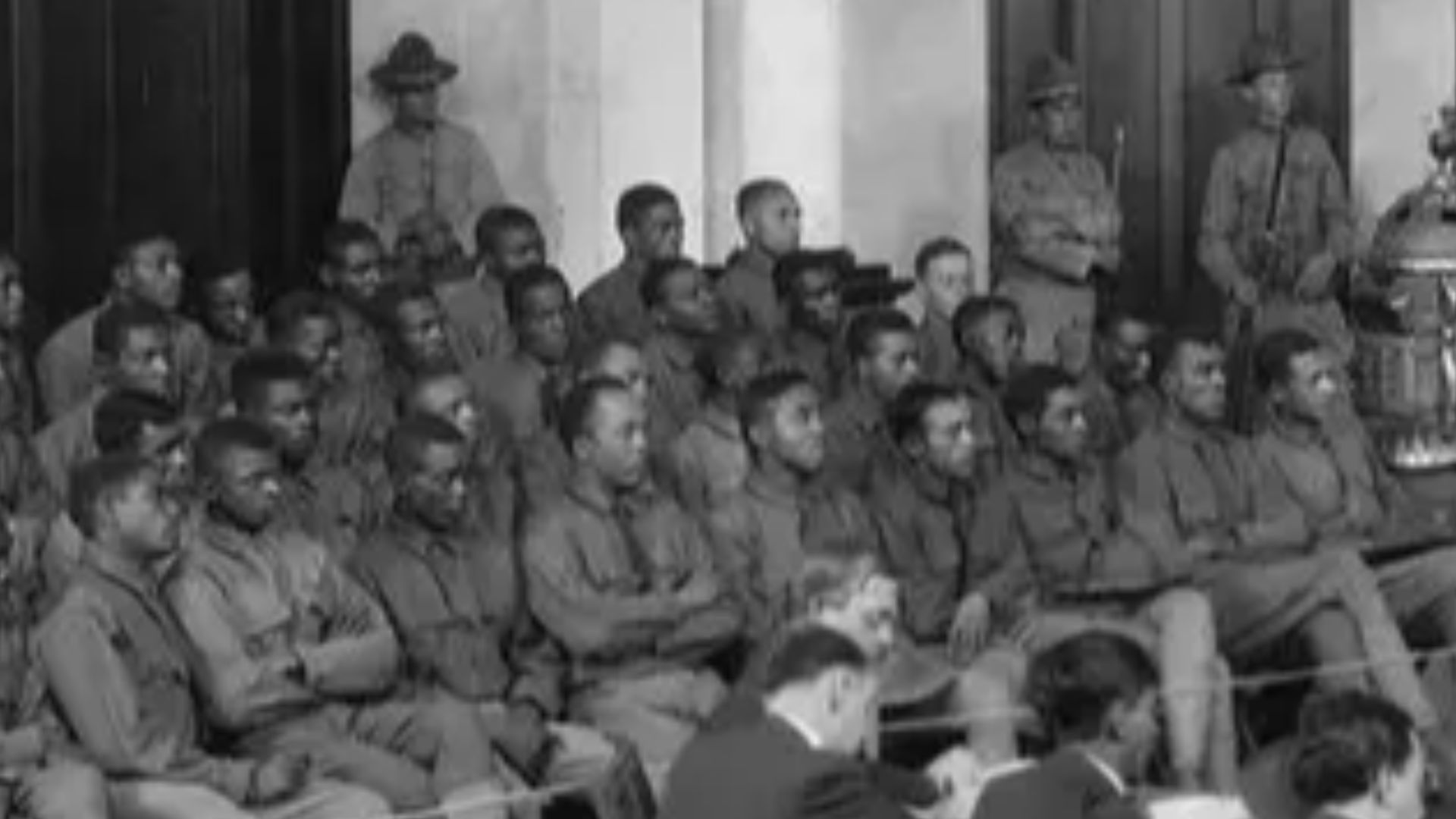 Members of an all-Black unit known as the Buffalo Soldiers on trial at Fort Sam Houston in San Antonio, Texas in 1917
