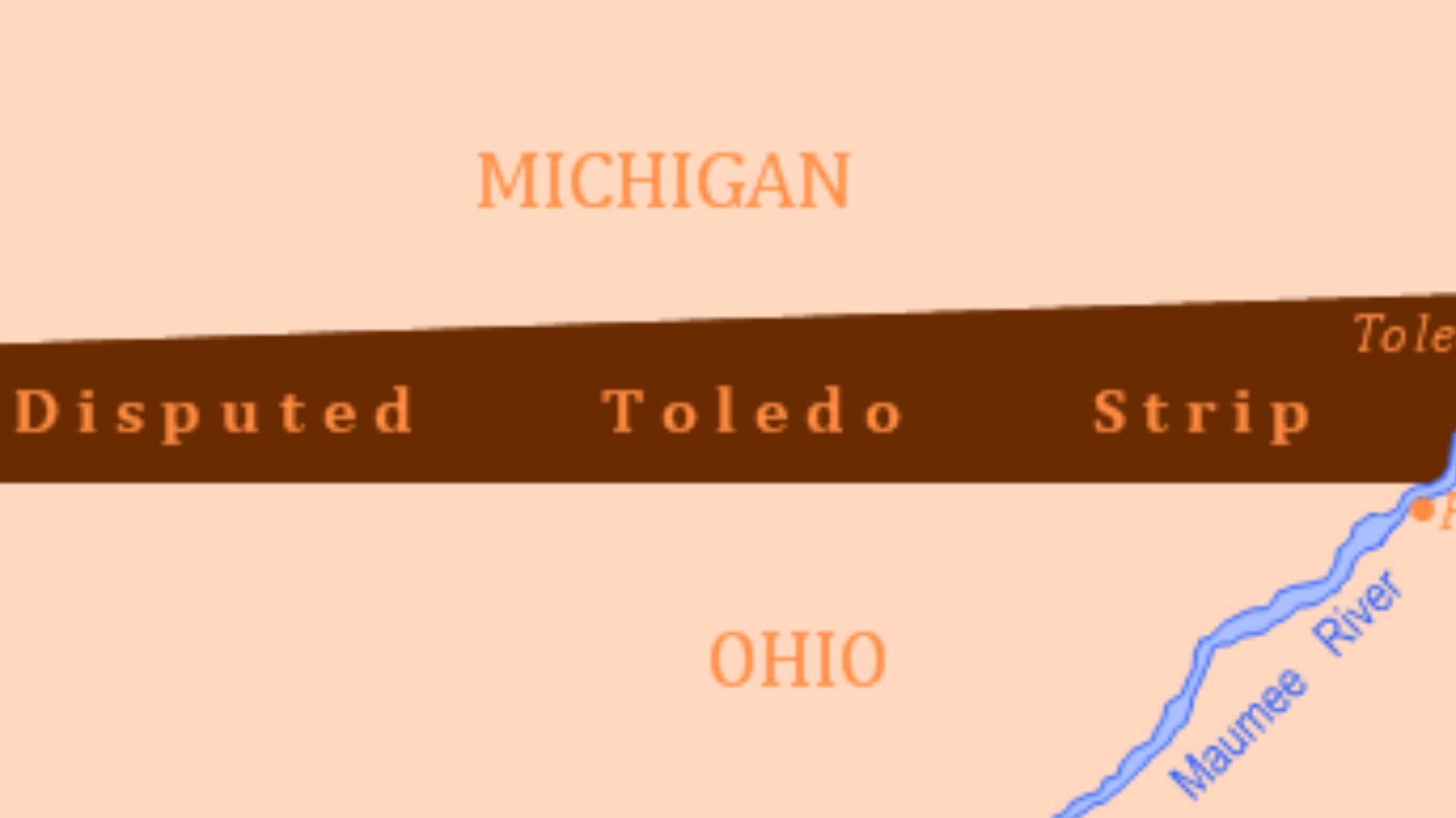 Map showing the formerly disputed area of northwest Ohio known as the Toledo strip.