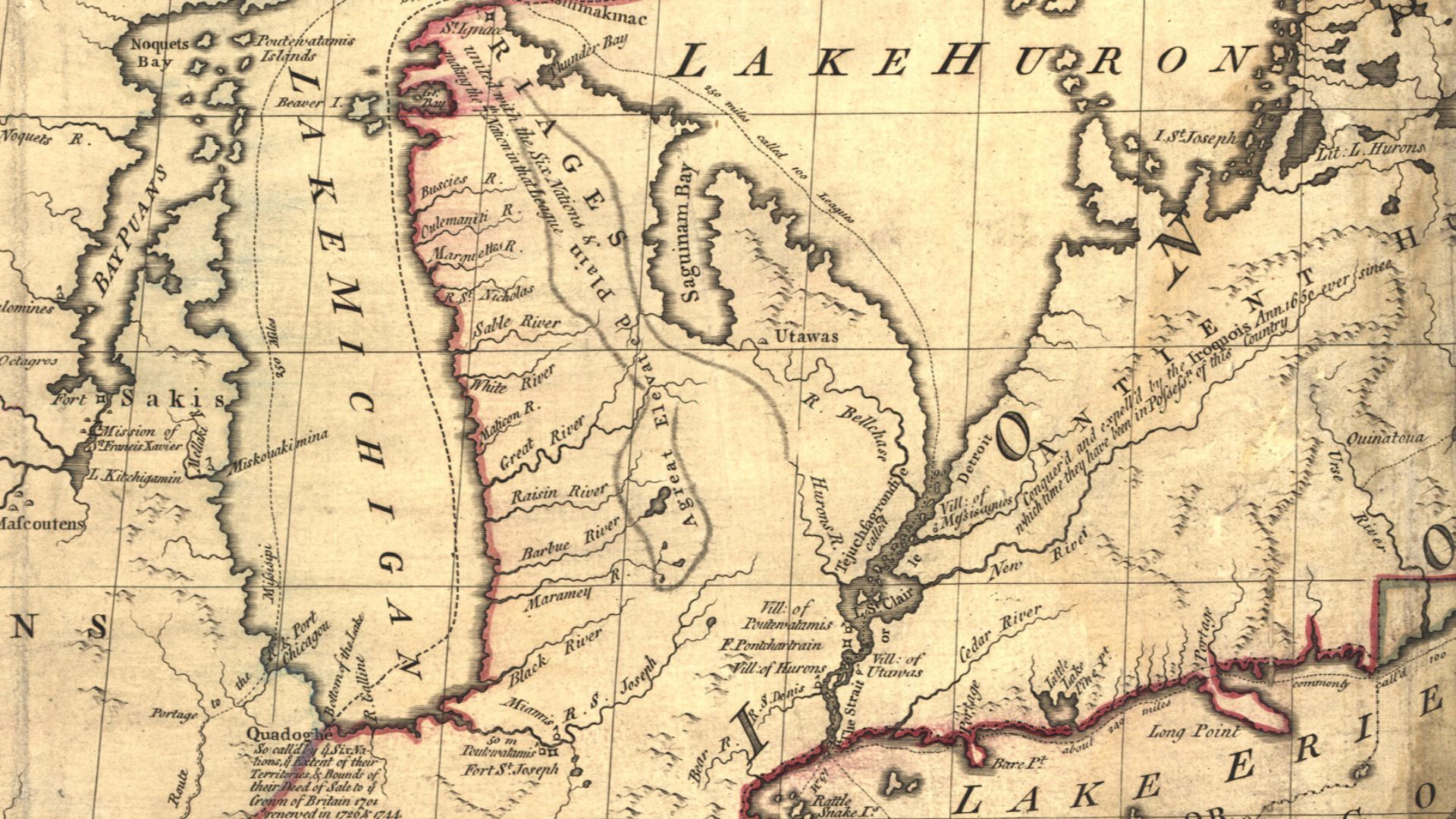 A part of the Mitchell Map - A map of the British and French dominions in North America,...; 1757

Excerpt showing Michigan area.