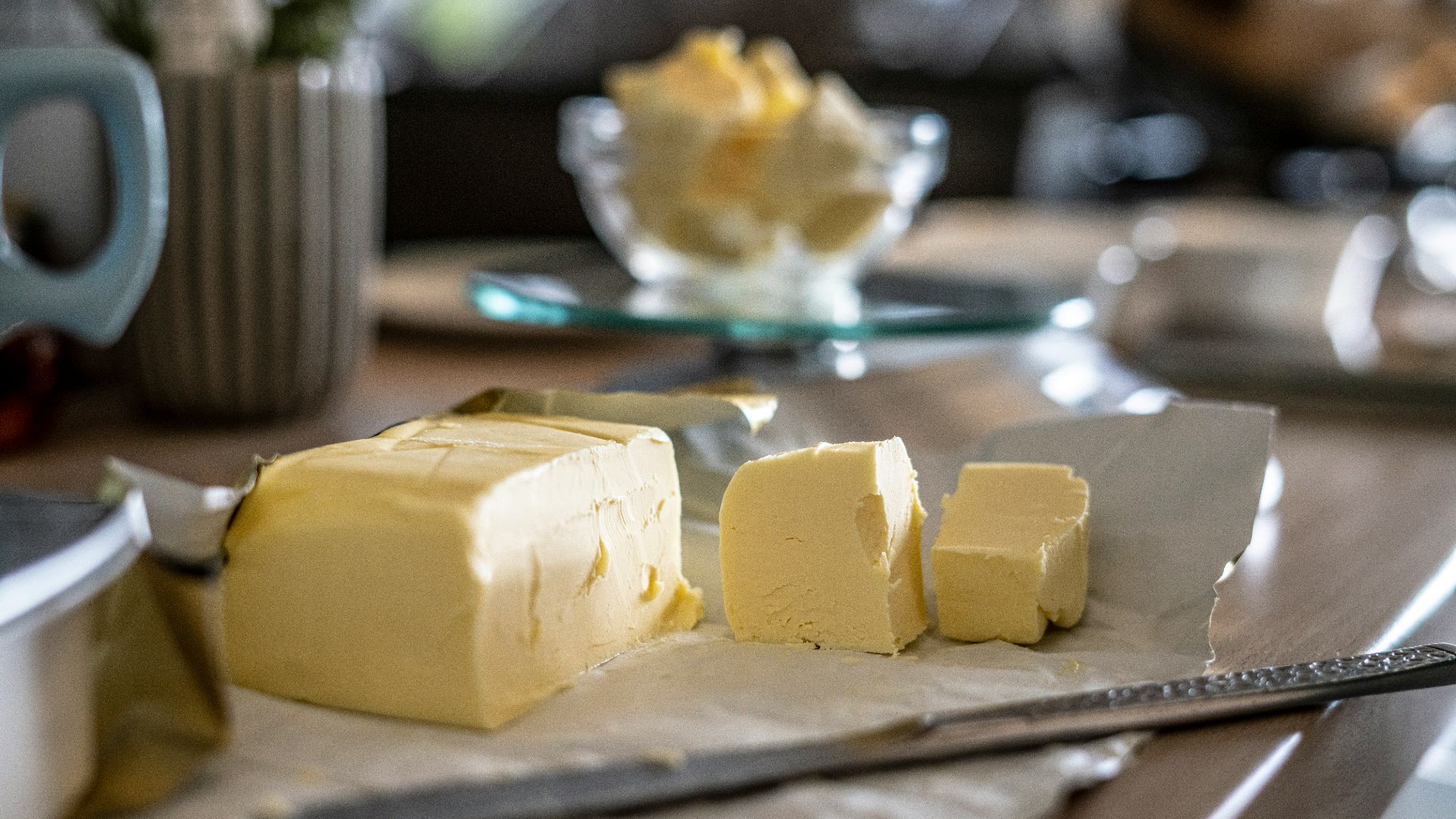 sliced cheese on clear glass plate