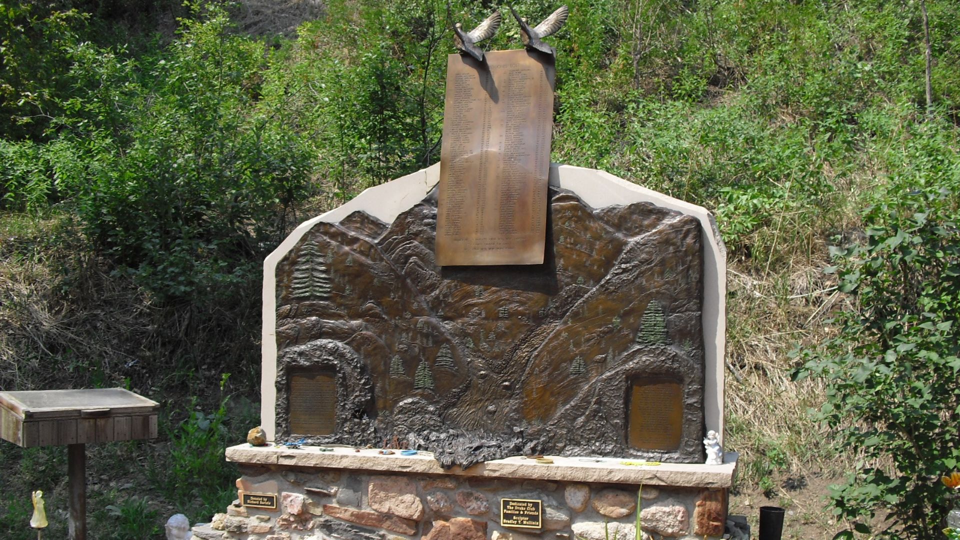 More than 140 people were killed in the flash flood that ravaged the Big Thompson River canyon in Colorado on July 31, 1976. This memorial in the town of Drake commemorates the lives lost.