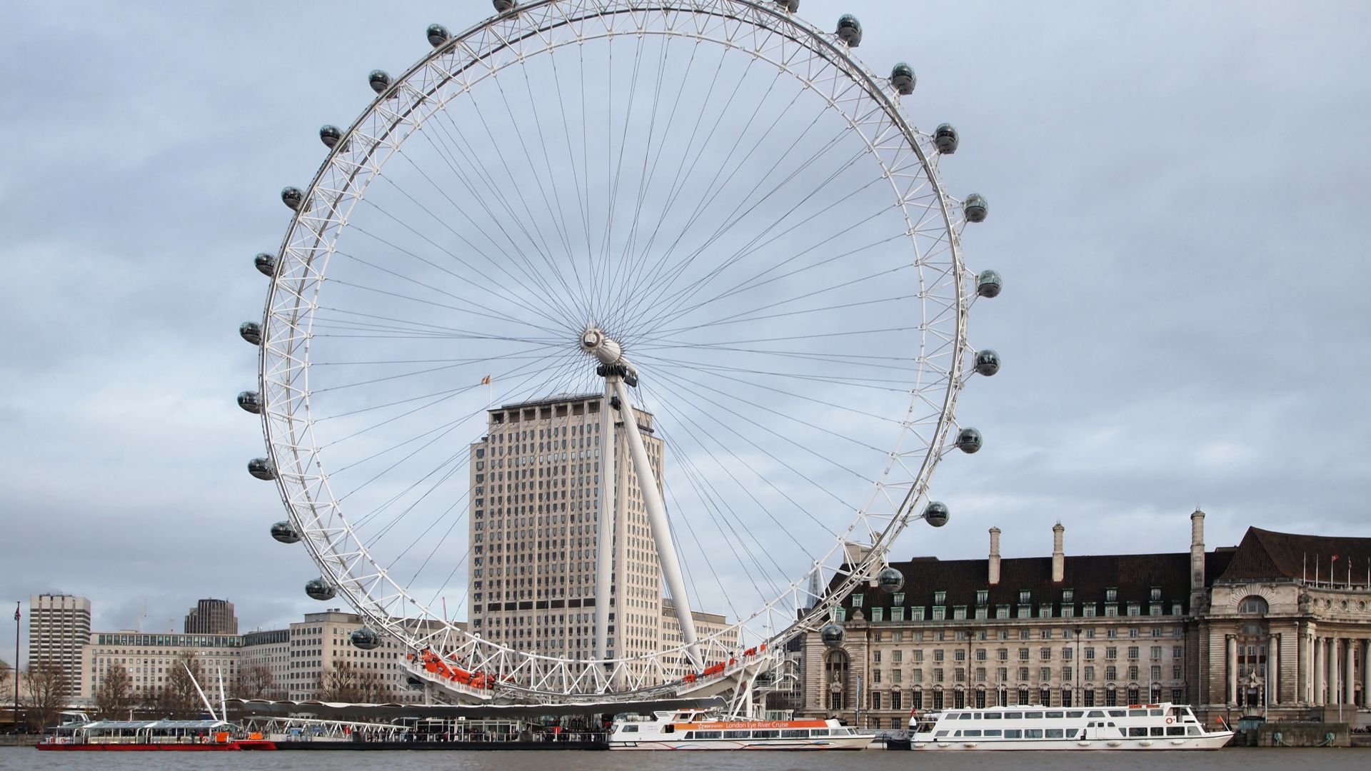 London Eye seen from the Thames River Bank