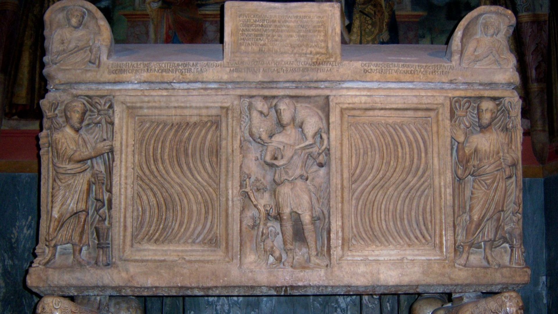 Roman sarcophagus, San Catervo, Tolentino, Le Marche, Italy