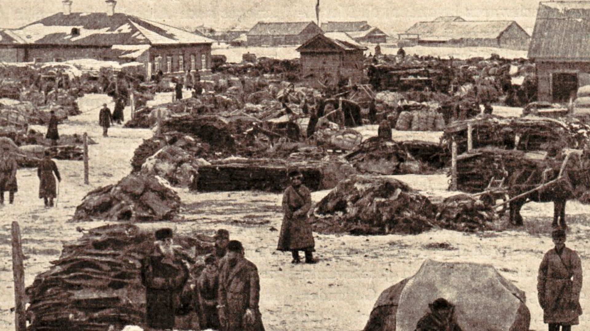 Fur market in Irbit (part of dump) / Ein Teil des Pelzhandelsplatzes von Irbit (Umsatz um 1900: 3.000.000 Rubel)