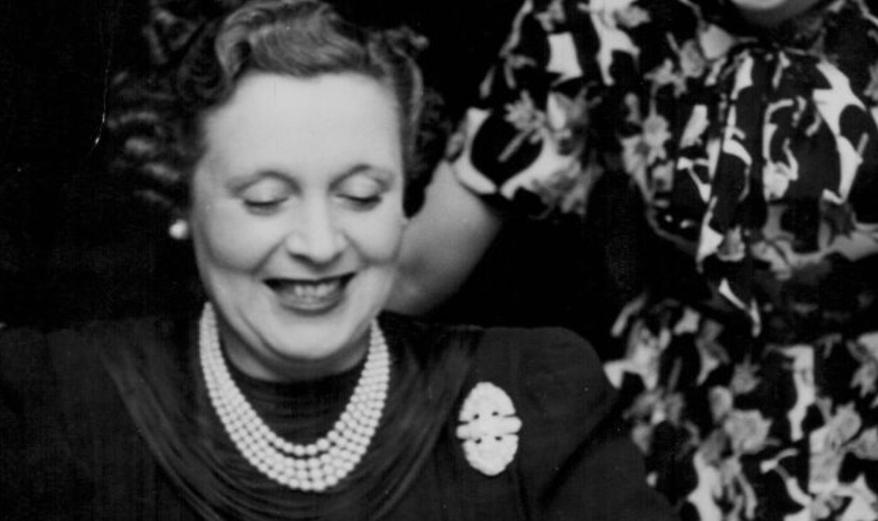 Novelist Barbara Cartland with her daughter Raine McCorquodale, arranging her daughters upcoming wedding, 1948. 