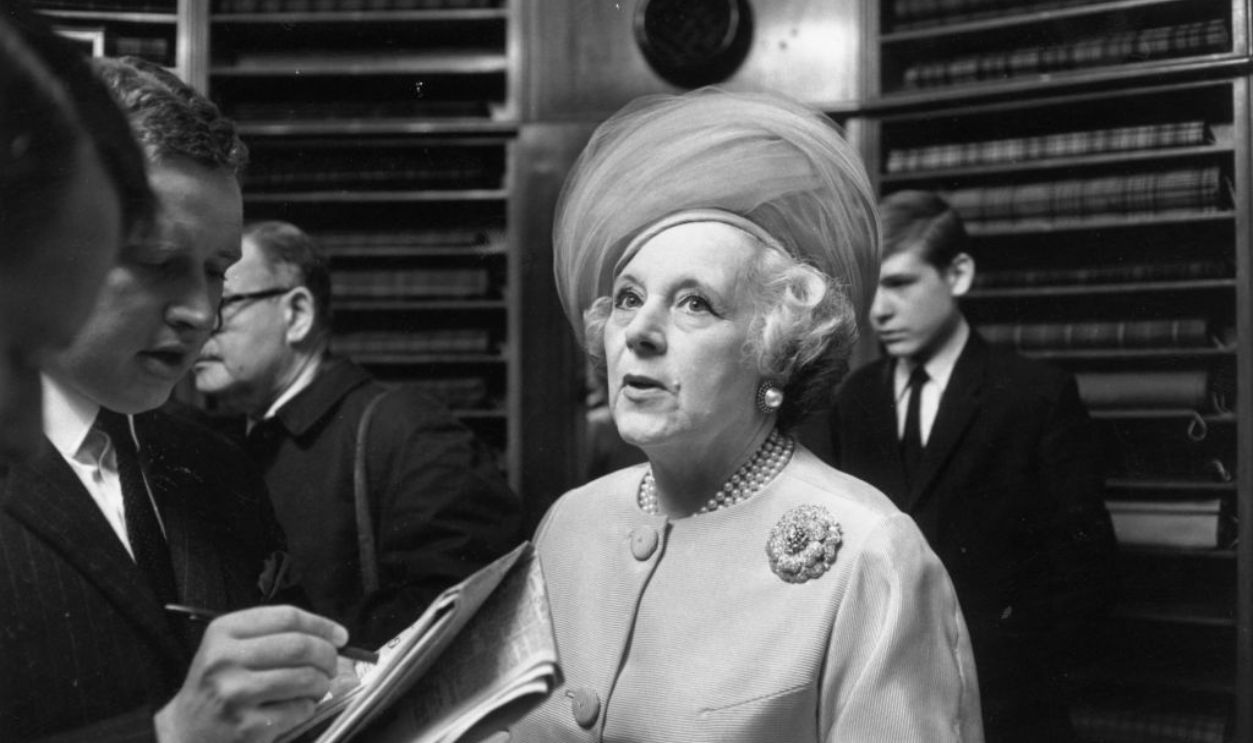6th September 1968: Romantic novelist Barbara Cartland (1901 - 2000) attending the campaign to save the Argyll and Sutherland Highlanders regiment. 