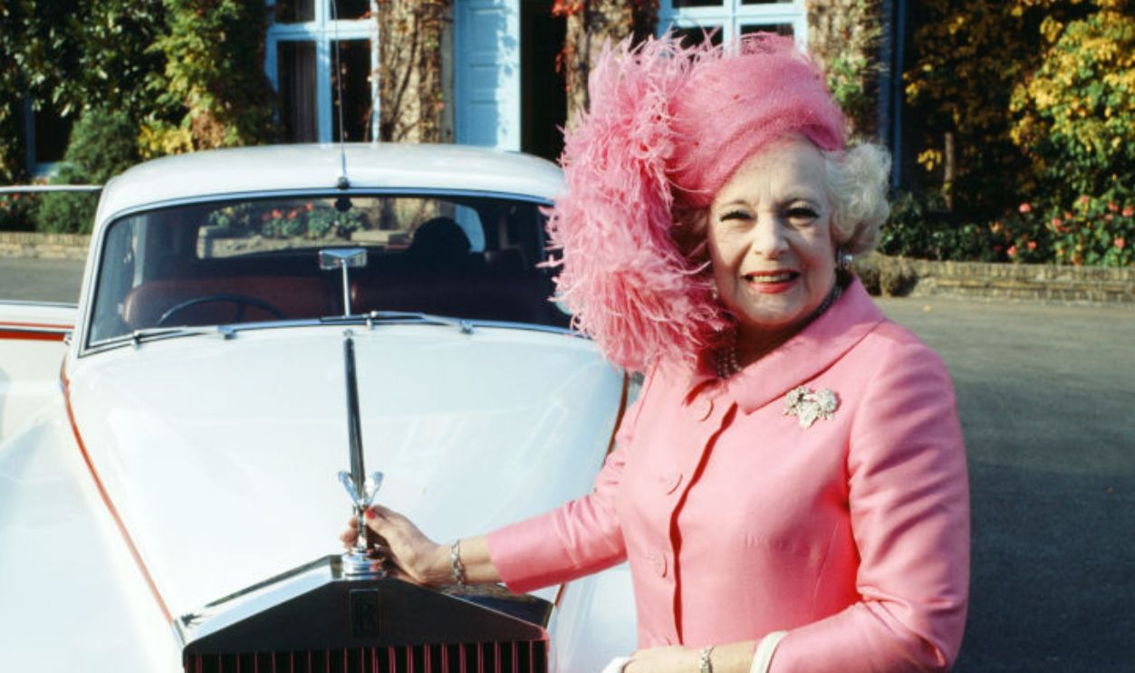 Novelist Barbara Cartland at home. 1977. 
