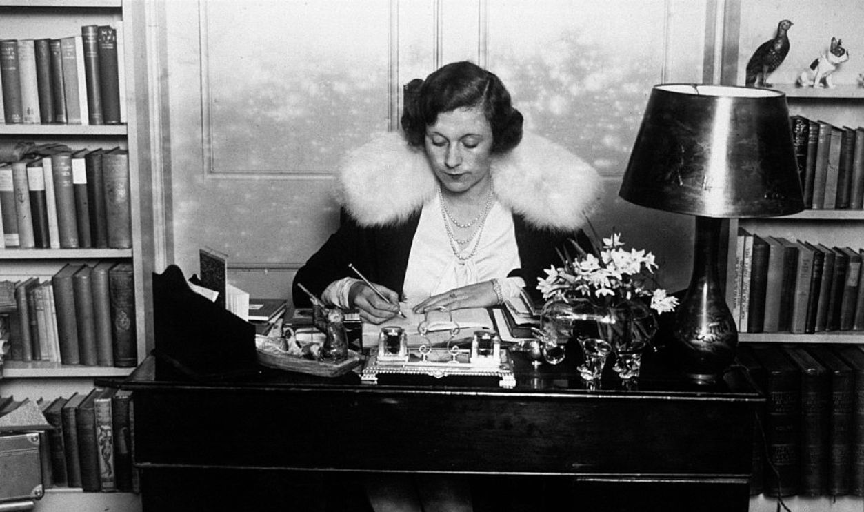 English popular romantic novelist, Barbara Cartland, aged twenty-seven at her home, 1928. | Location: Barbara Cartland's home, England, UK. 
