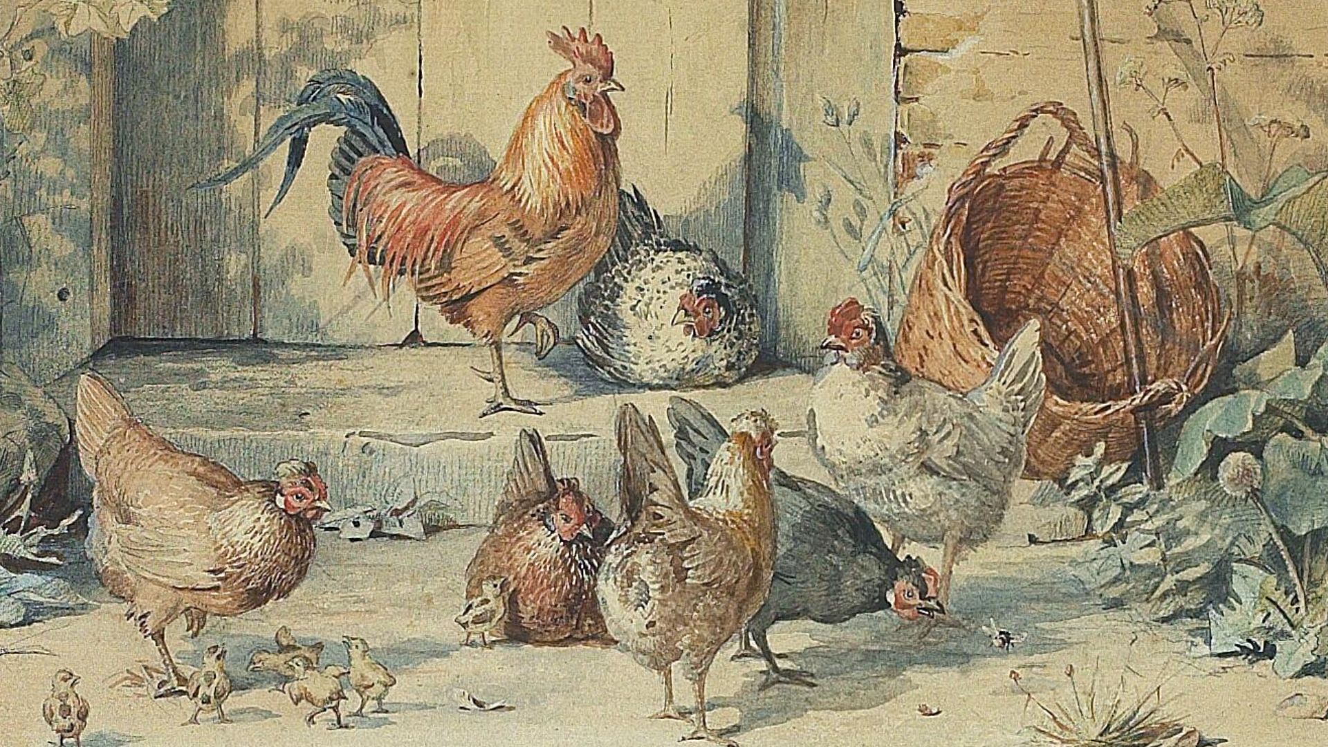 File:O.A. Hermansen - Høns og kyllinger i gården - 1876.png