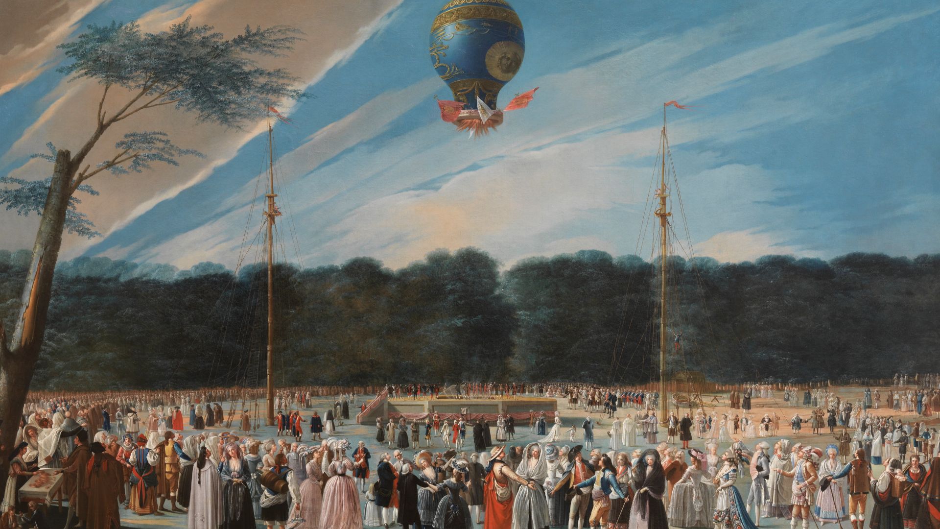 Carnicero, pintor secundario en el panorama artístico de la España de su tiempo, se convierte aquí en cronista de un hecho singular e histórico: la ascensión, que al parecer terminó de forma accidentada, de un globo Montgolfier por el francés Bouclé el 5 