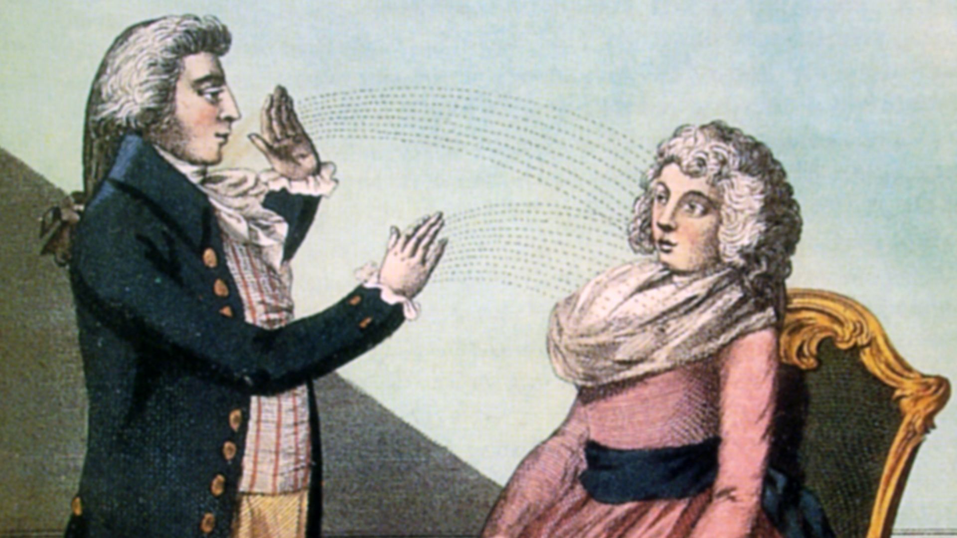 Mesmerism: The Operator Inducing a Hypnotic Trance, engraving after Dodd, 1794. Plate from Ebenezer Sibly's book, A Key to Physic, 1794.