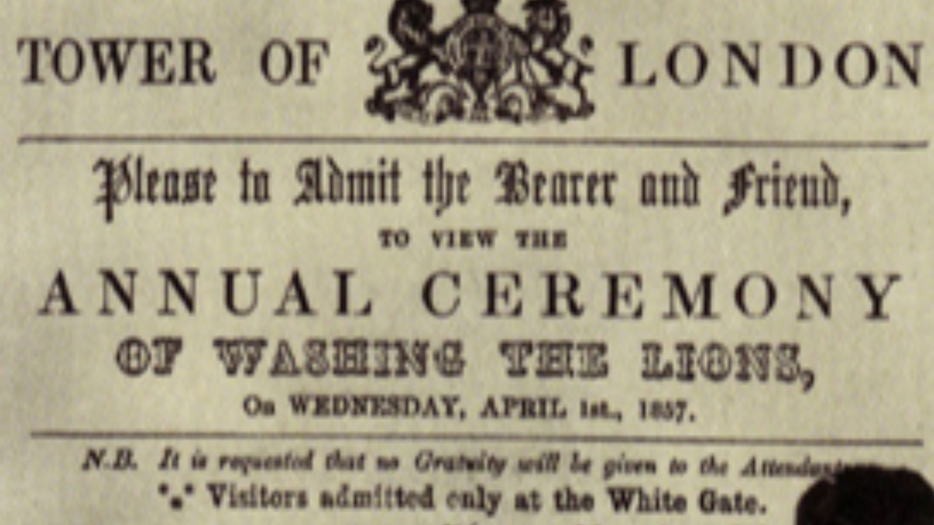 A ticket to the washing of the lion, a traditional April fool's prank