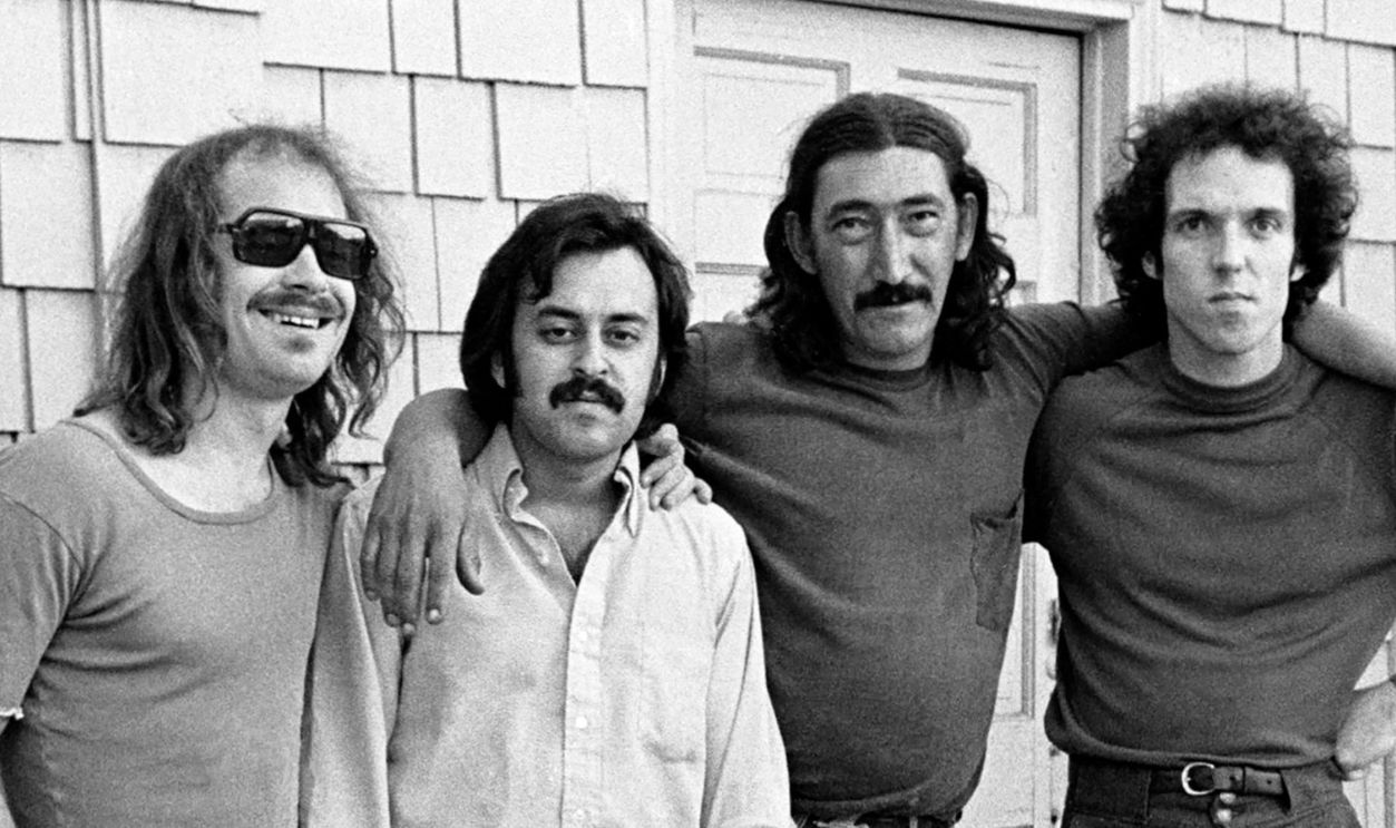 Captain Beefheart's Magic Band (left to right): Bruce Fowler, Greg Davidson, Jimmy Carl Black and John French outside Discreet rehearsal hall in Hollywood, California, 1975.