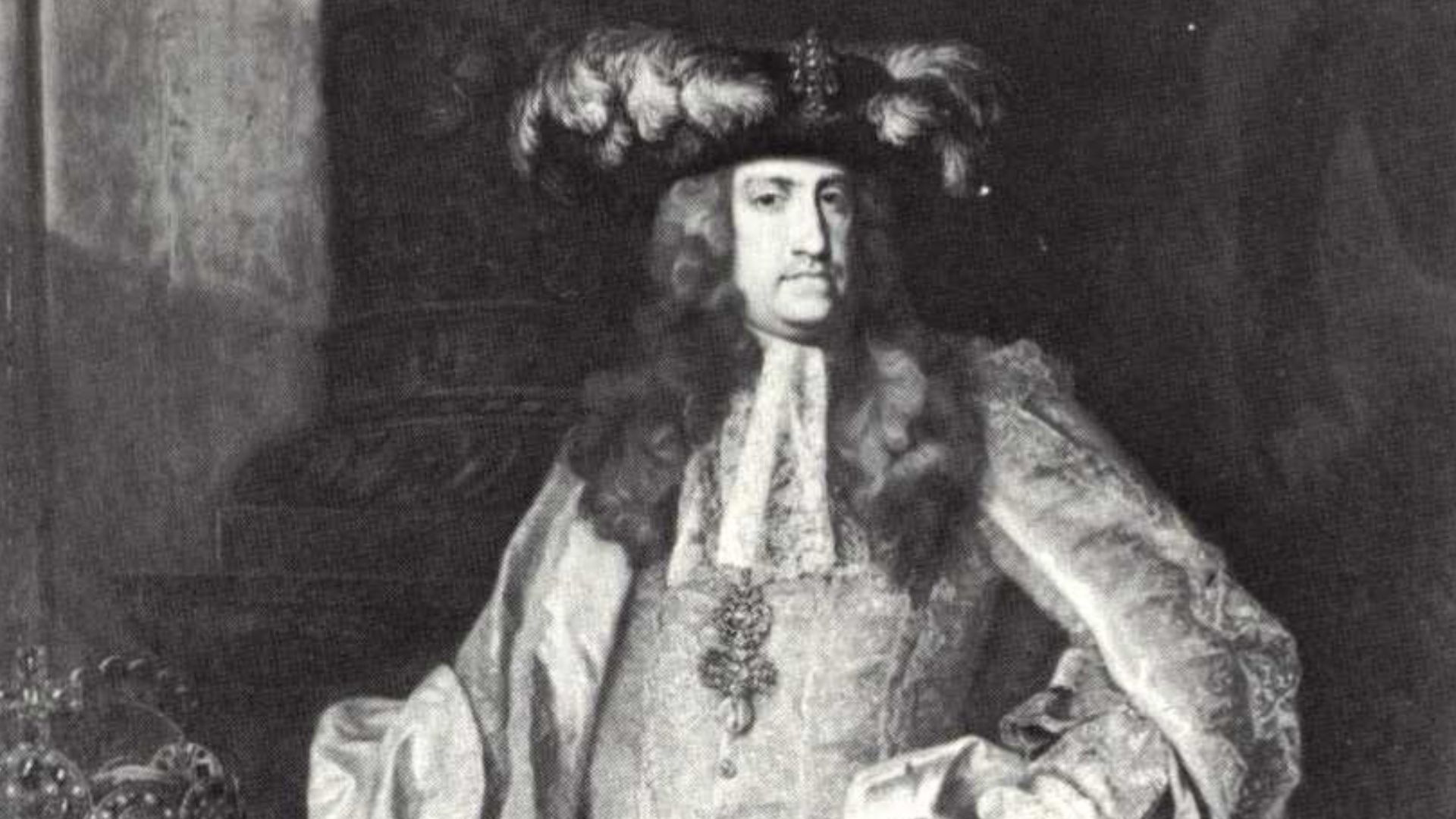 Kaiser Karl VI. in spanischer Hoftracht, oil on canvas, 229 x 158 cm. Graz, Alte Galerie am Joanneum, Inv. Nr. 483
Emperor Charles VI in a Spanish coat dress with the Order of the Golden Fleece. The crown of the Holy Roman Empire sits on the table beside 