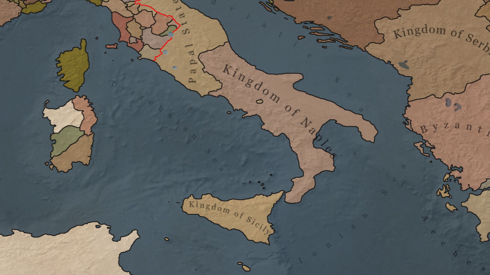 Map of the Italian Peninsula in the early 14th Century.