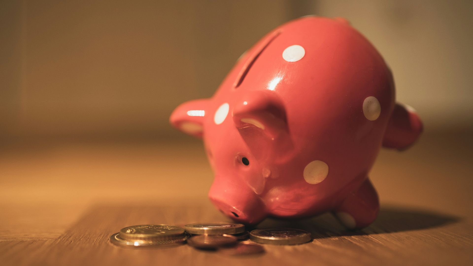 pink pig coin bank on brown wooden table