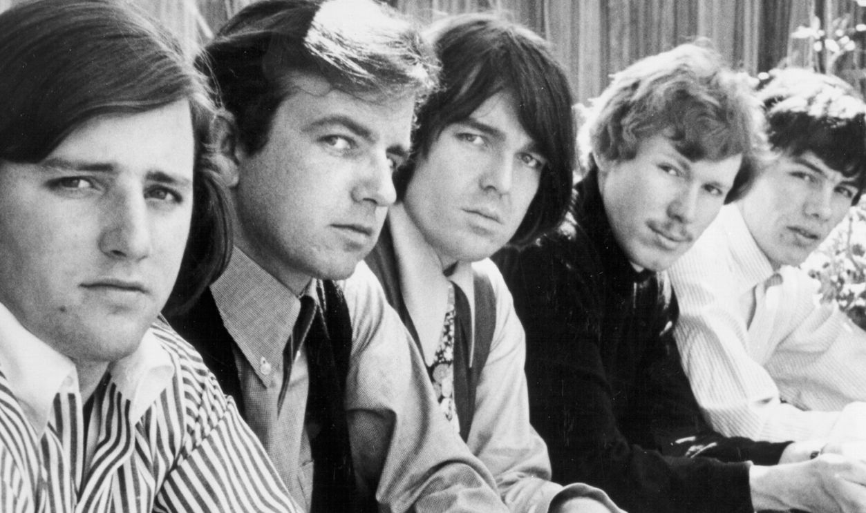 JUNE - MID-OCTOBER 1966: Paul Blakely (drums), Jerry Handley (bass), Doug Moon (guitar), Alex Snouffer aka Alex St. Clair aka Alex St. Claire (guitar), Don Van Vliet of the blues band "Captain Beefheart and His Magic Band" pose for a portrait sometime between June and Mid-October 1966.