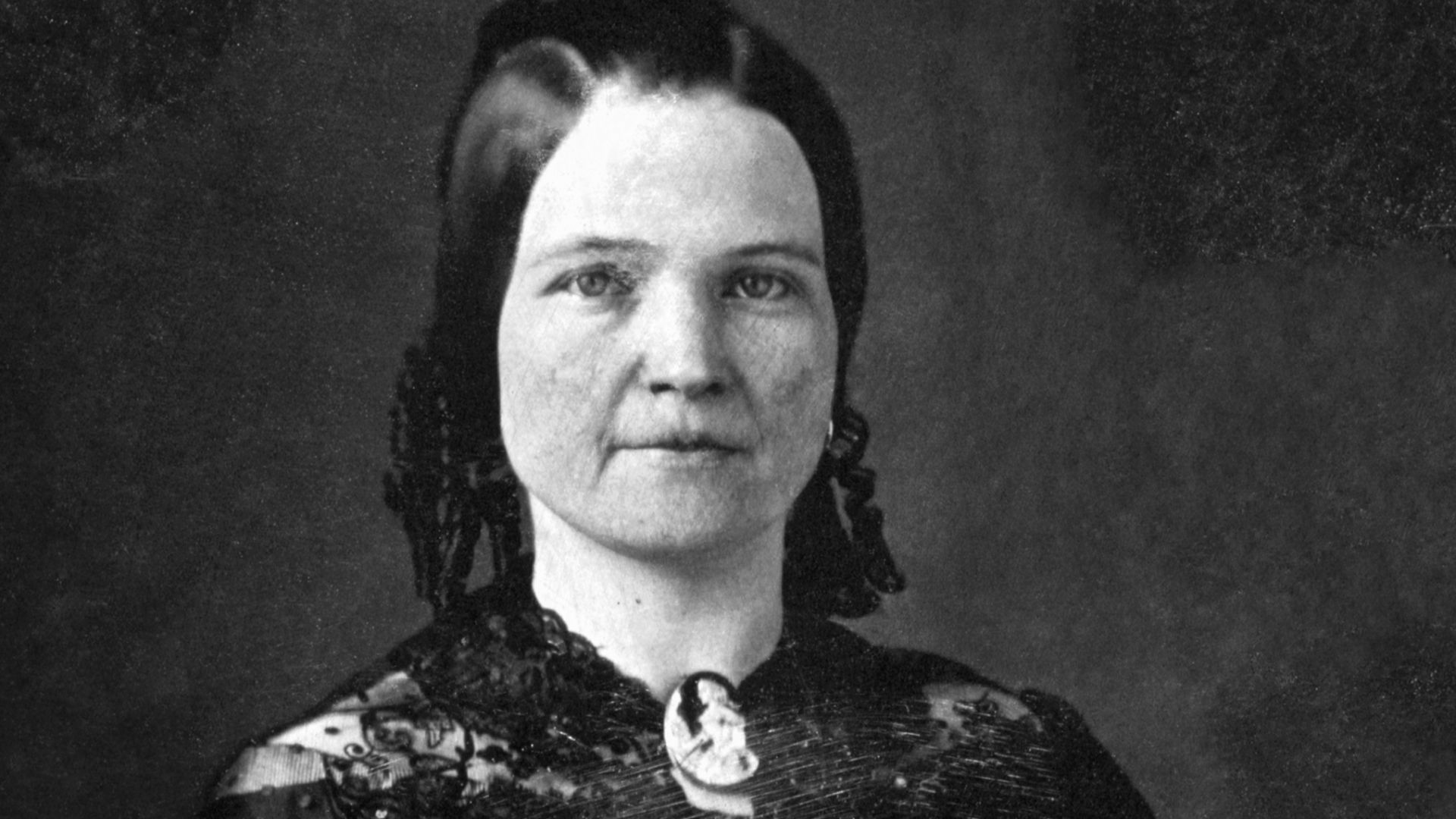 Mary Todd Lincoln, wife of Abraham Lincoln. Three-quarter length portrait, seated, facing front