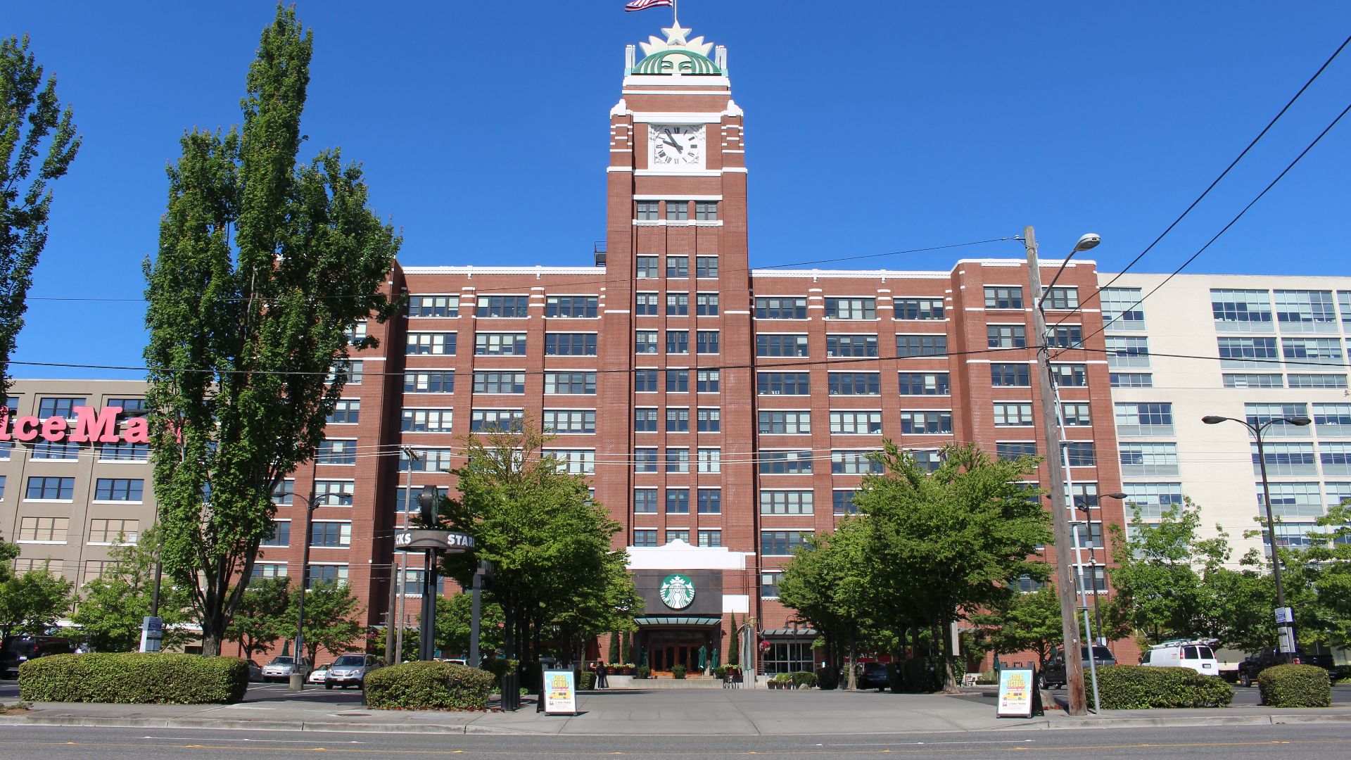Starbucks Center in Seattle, Washington (headquarters of Starbucks Coffee).  
Photographed by user Coolcaesar on May 30, 2016.
