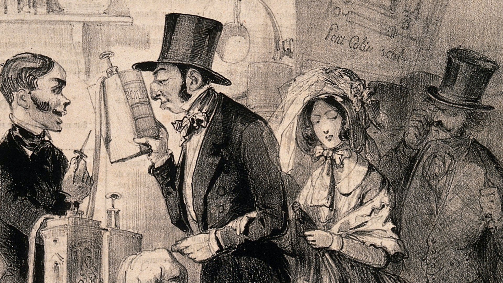 Topic-LCSH: Science. Books. Exhibitions -- France -- 19th century. Enema. Discretion. Social classes -- France -- 19th century. Etiquette. Social medicine. Pharmacists -- France -- 19th century.
Genre/Technique: Caricatures Lithographs.