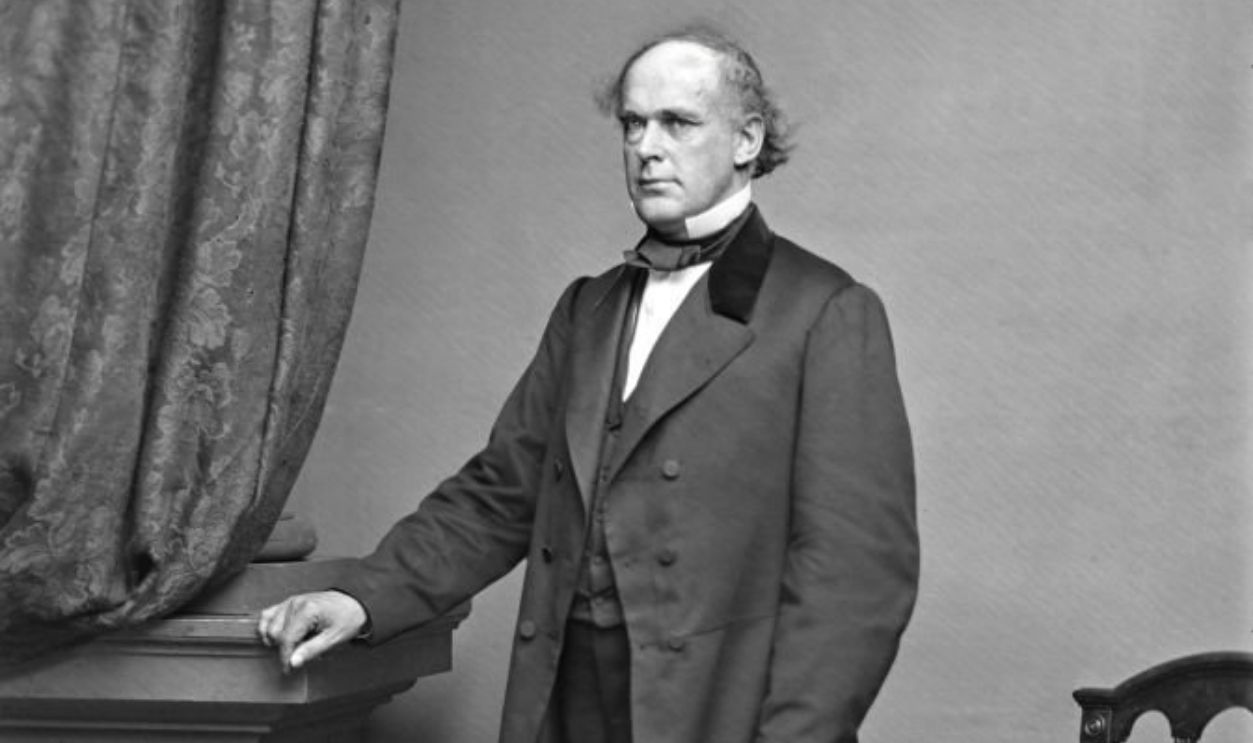 Salmon P. Chase (1808-1873), American Politician and Jurist, served as Ohio Governor and Senator, sixth U.S. Chief Justice, as well as US. Secretary of the Treasury, one of a few U.S. Politicians to serve in all three branches of Federal Government, full-length Portrait, Mathew Brady Studio, 1860's.