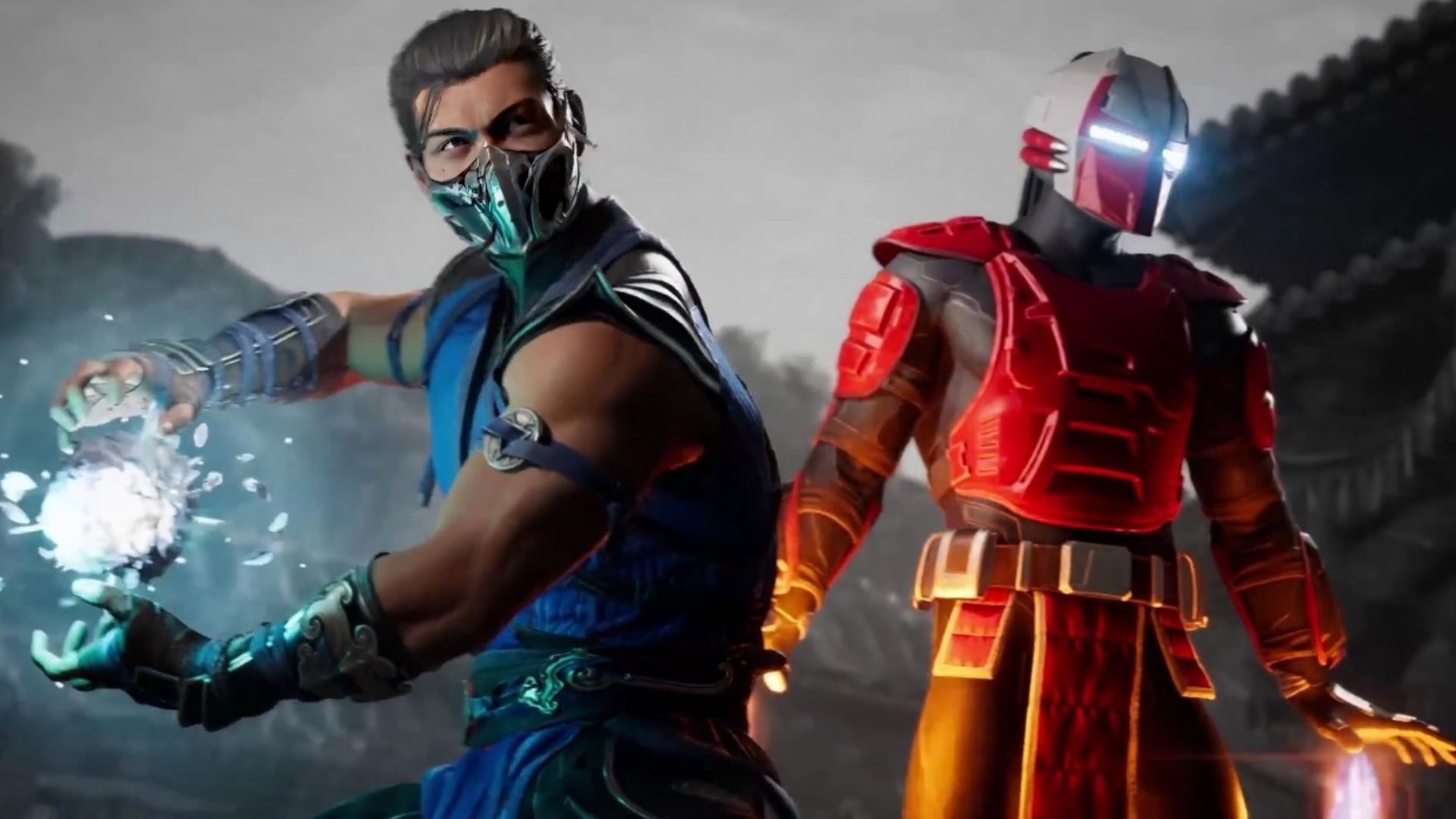 Sub-Zero alongside Sektor performing his fatal blow in Mortal Kombat 1.