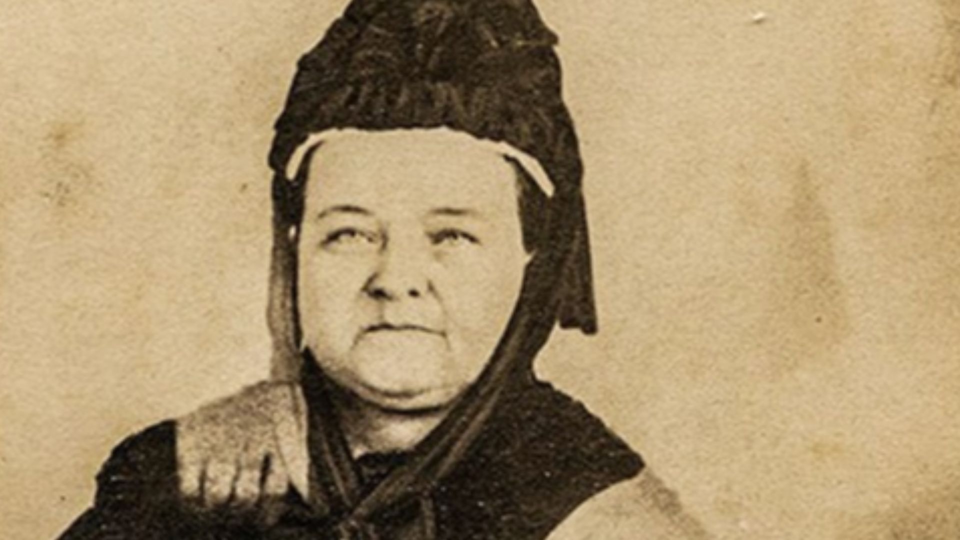 Picture of Mary Lincoln with the alleged ghost of her husband Abraham Lincoln behind her