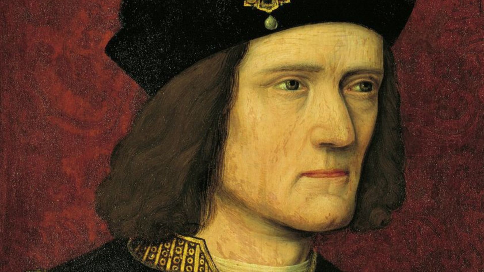based on lost contemporary original of Richard III of England, in the British Royal Collections. It shows later alterations to raise the height of the right shoulder and narrow the eyes. The medallions in the upper corners of the painting represent the Em