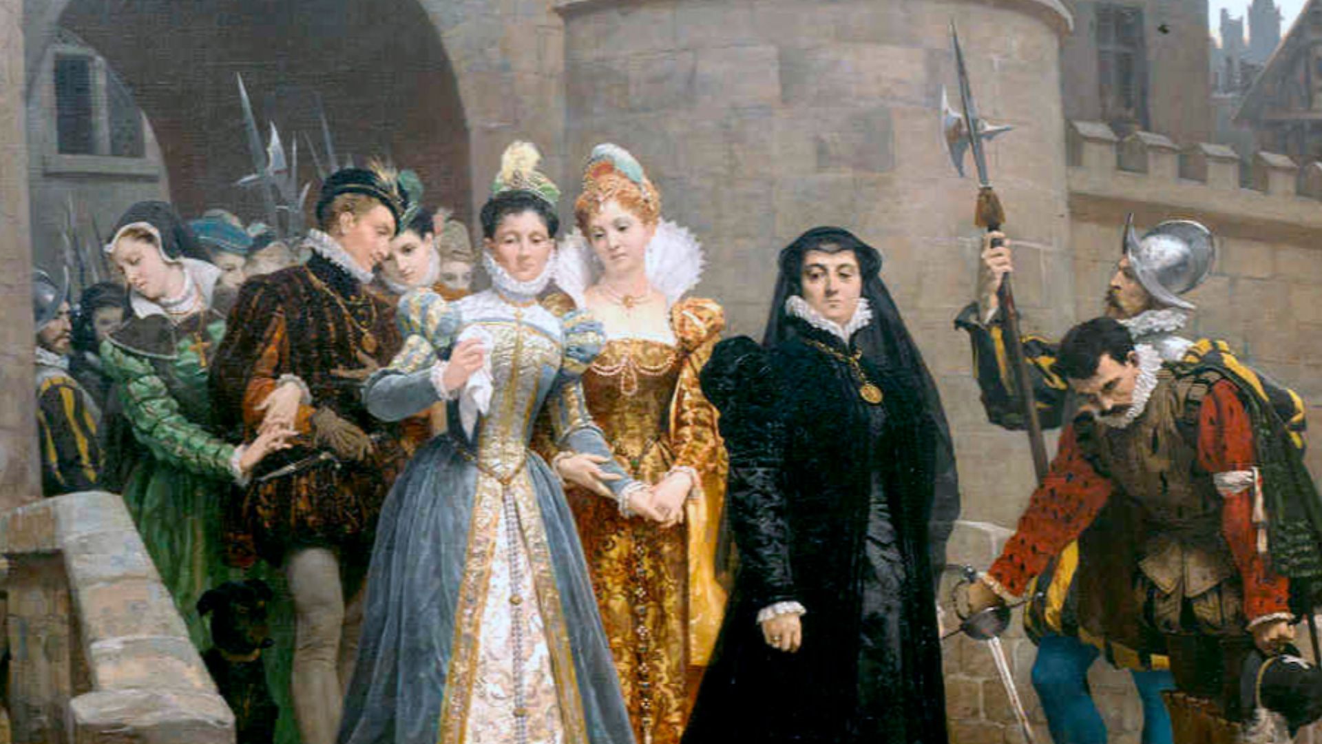 Catherine de Medici gazing at Protestants massacred in the aftermath of the massacre of St. Bartholomew.