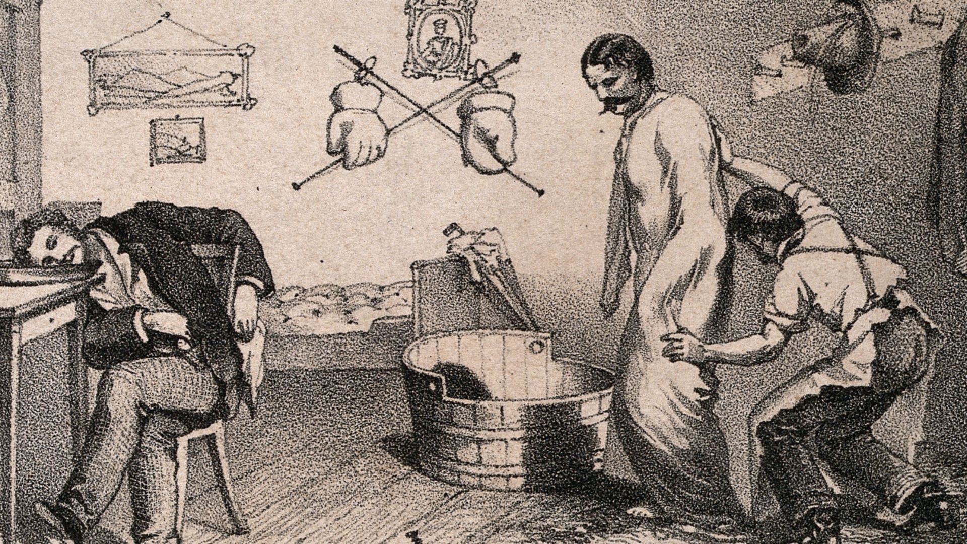 Hydrotherapy cures at Gräfenberg, Germany, abrasion wash [right] and head bath [left]

Iconographic Collections
Keywords: Hydrotherapy; THERAPY
