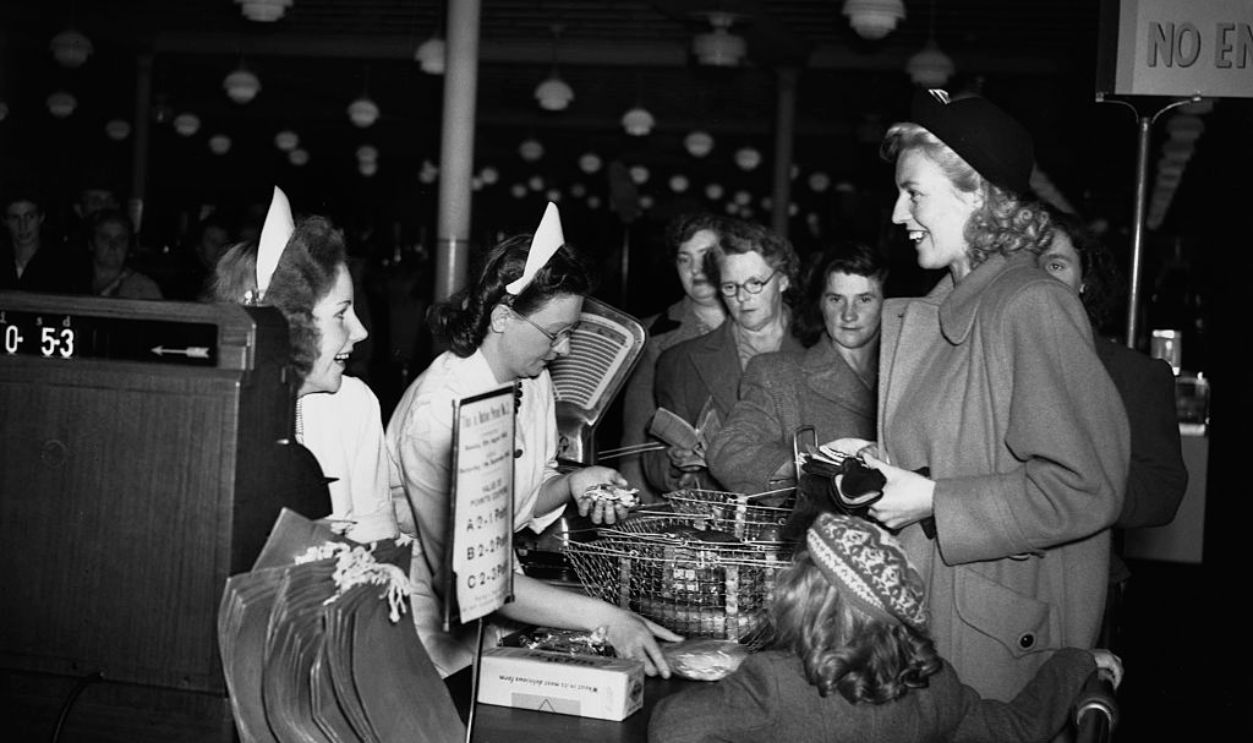 Women at the checkout counter of London's first