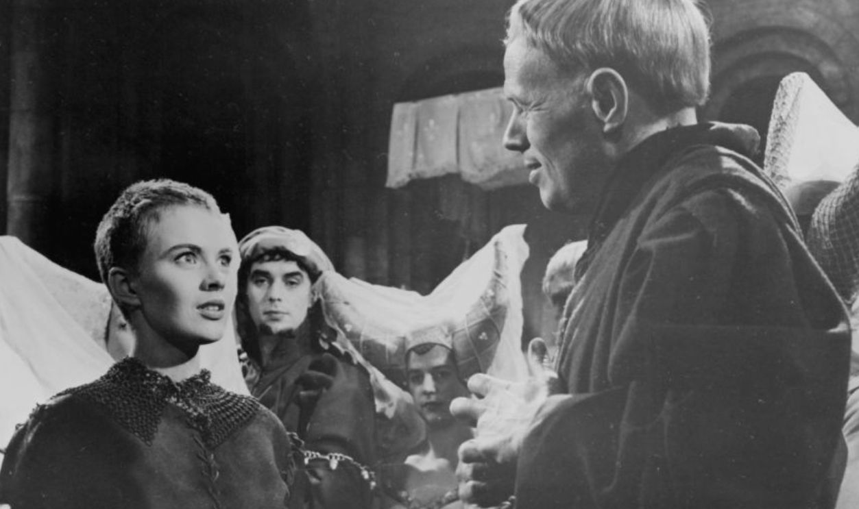 Actress Jean Seberg and actor Richard Widmark on set of the United Artist movie