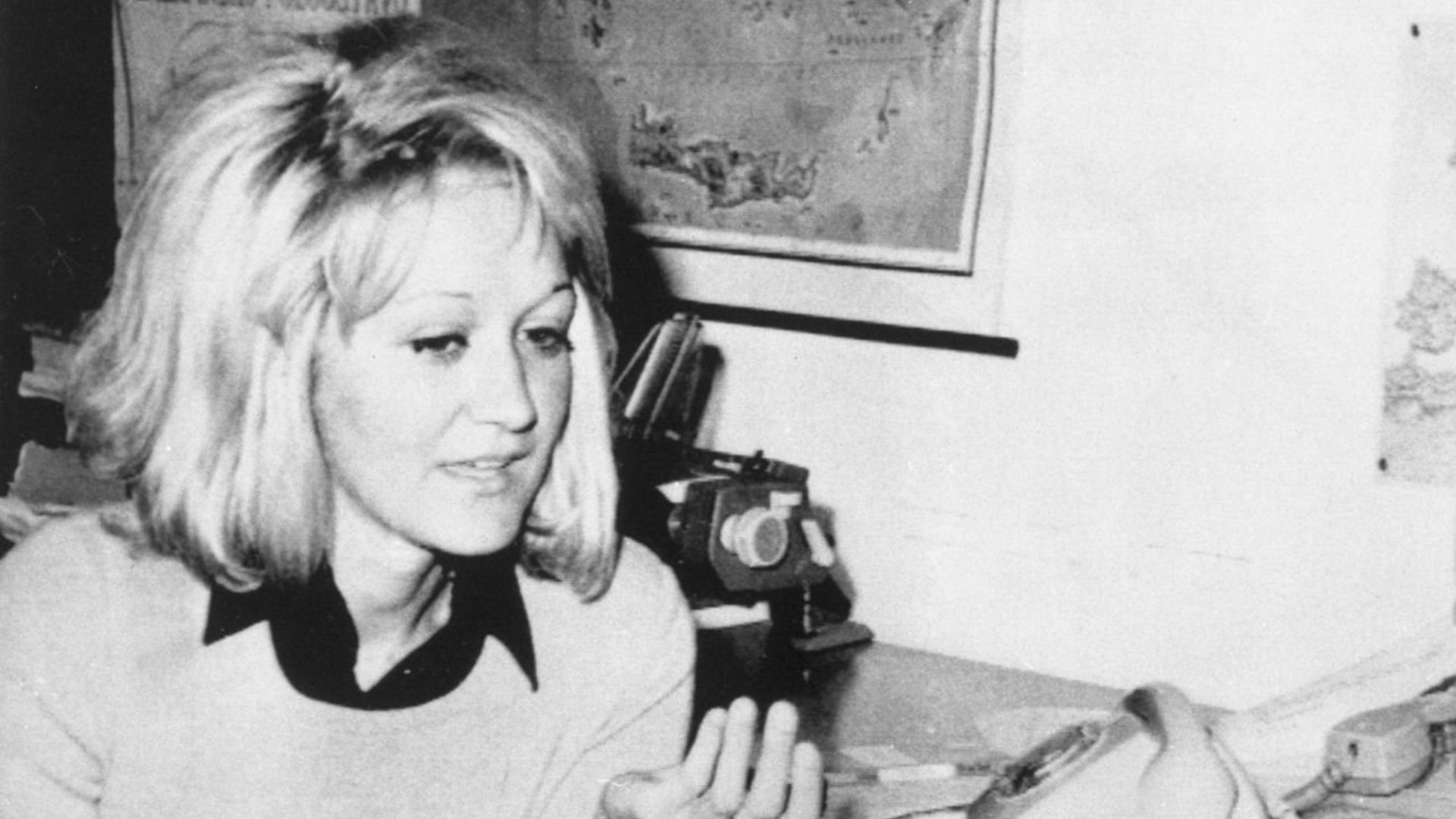 Vesna Vulovic speaking with a UPI reporter after making a full recovery