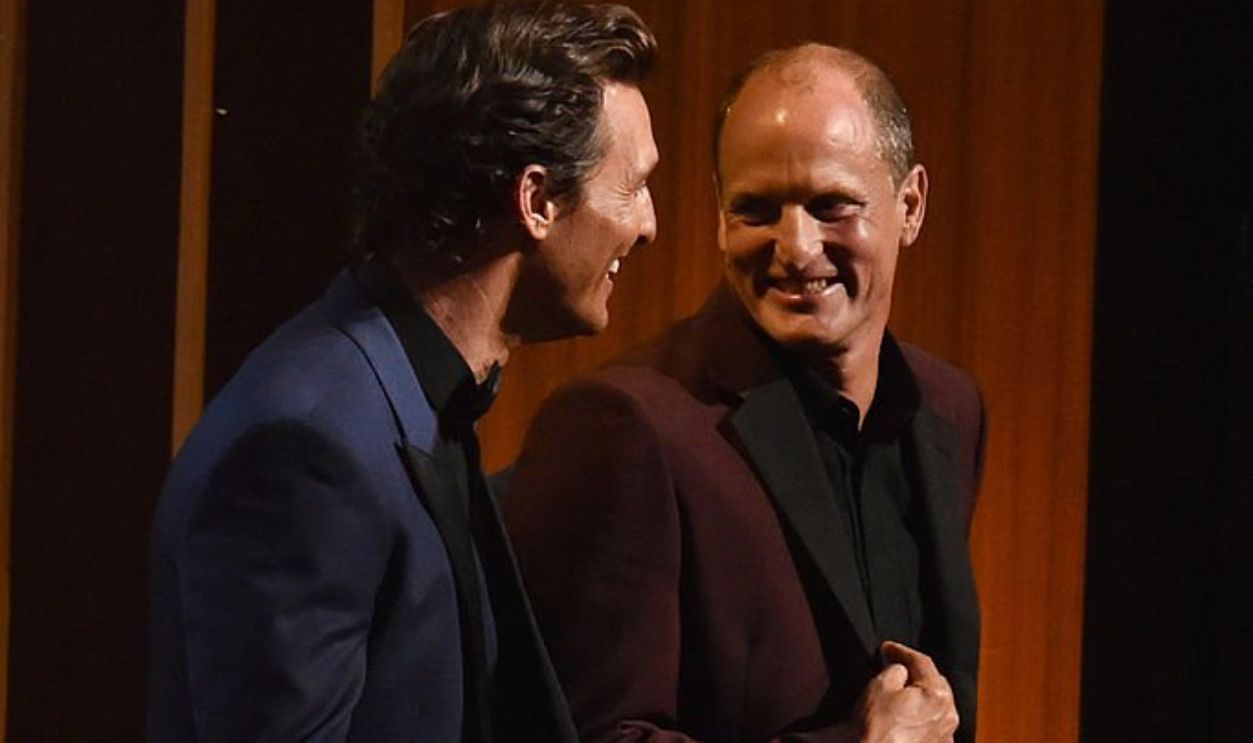 LOS ANGELES, CA - AUGUST 25: Actors Matthew McConaughey (L) and Woody Harrelson walk onstage at the 66th Annual Primetime Emmy Awards held at Nokia Theatre L.A. Live on August 25, 2014 in Los Angeles, California.