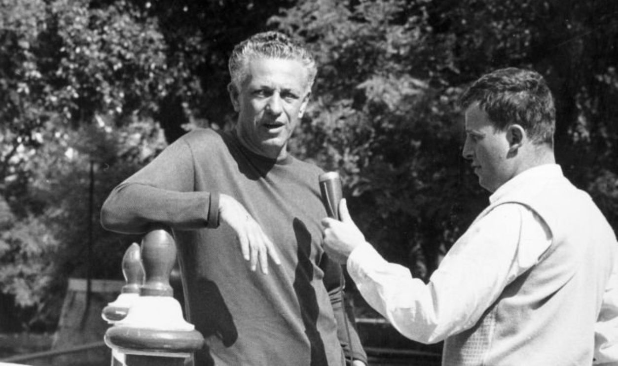 28th August 1957: American film director Nicholas Ray being interviewed at the 16th International Venice Film Festival. 