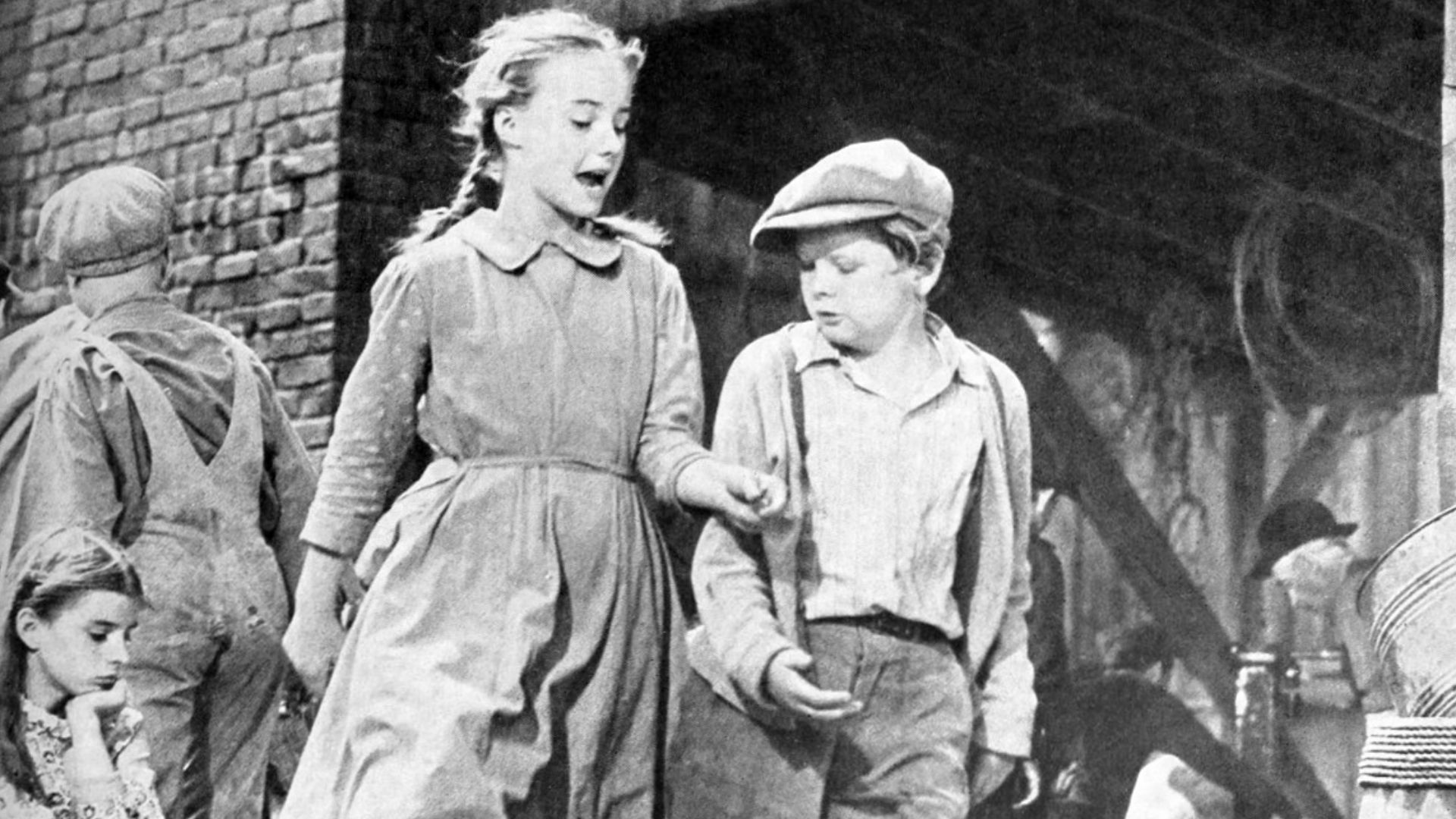 Promotional still from the 1945 film A Tree Grows in Brooklyn, published in New Movies, the National Board of Review Magazine.
Subjects are Peggy Ann Garner and Ted Donaldson.