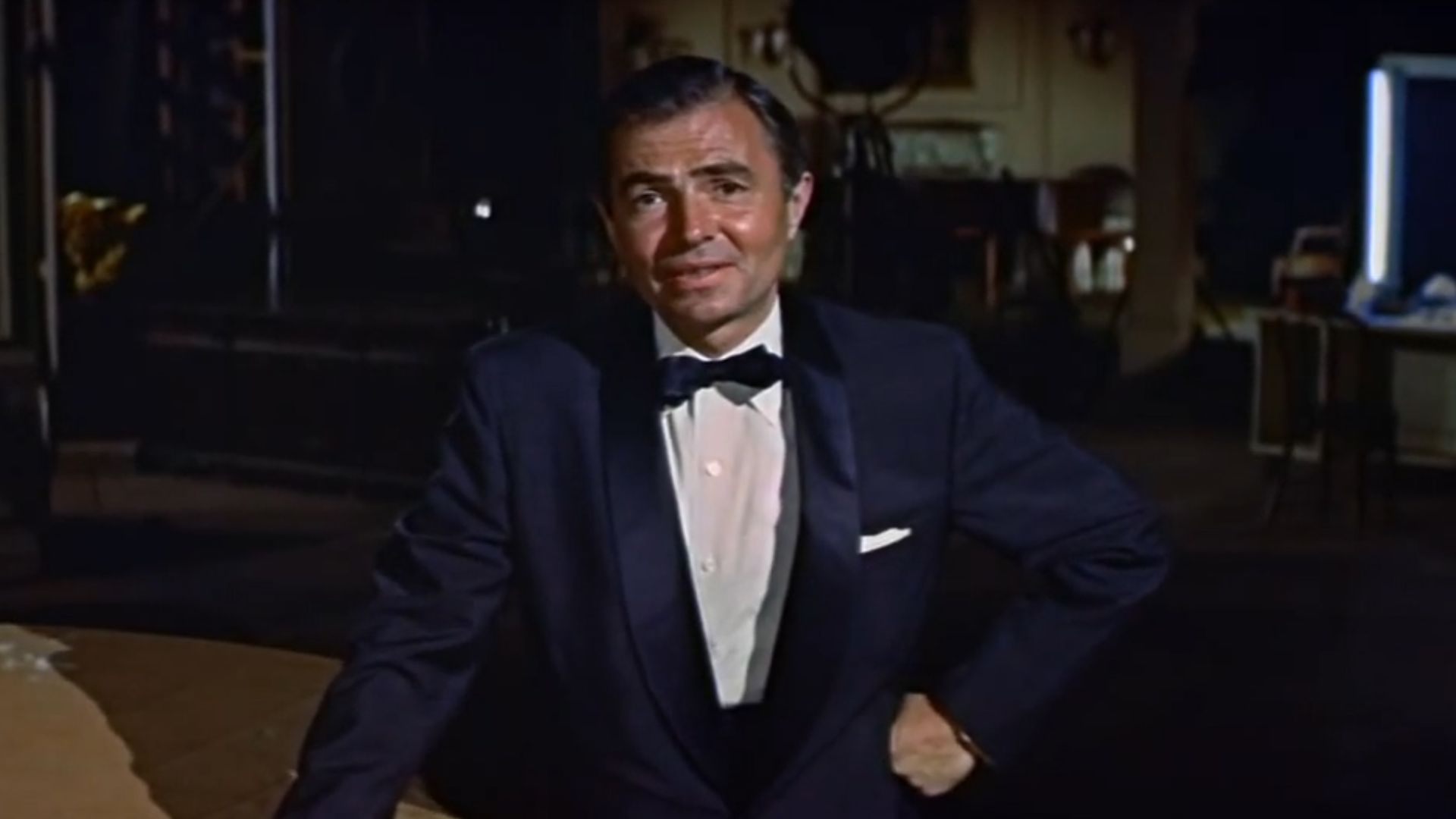 Screenshot of James Mason from the trailer for the film Bigger Than Life (1956).