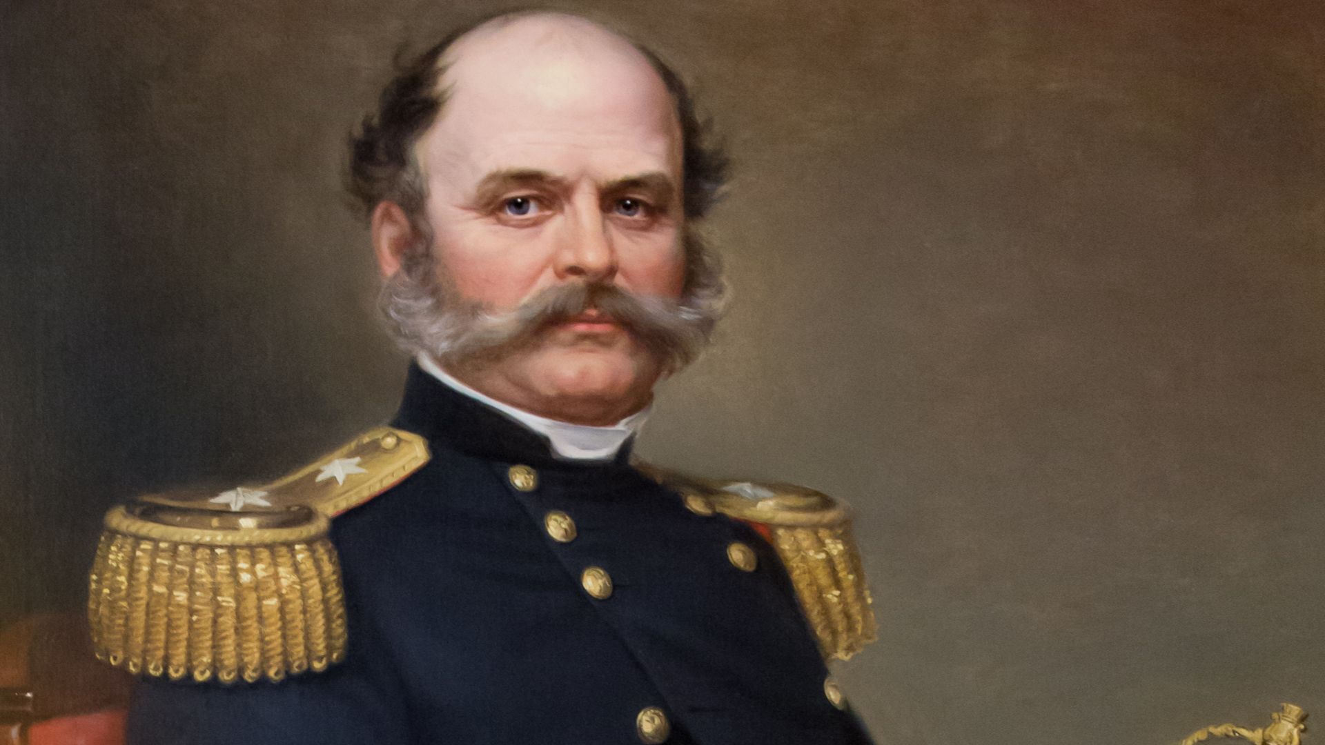 General and Governor Ambrose Burnside portrait in the Rhode Island State House collection.