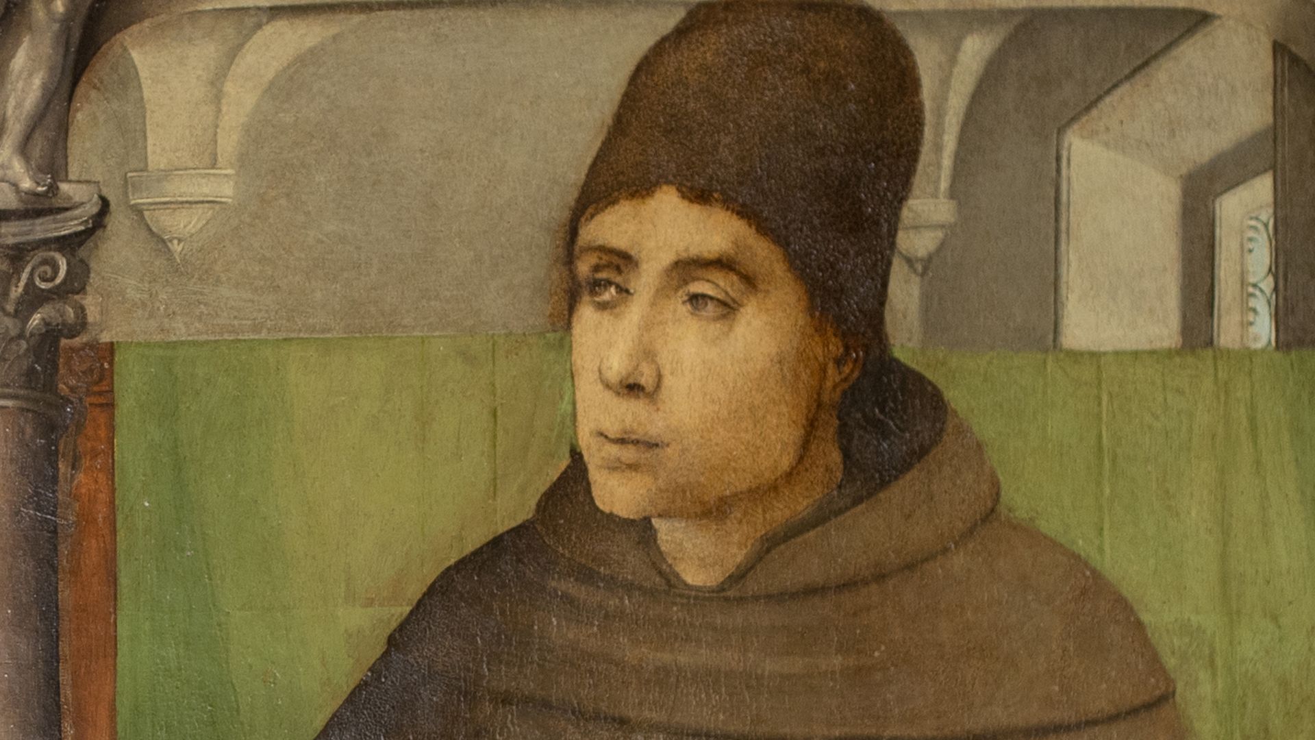 Ritratto della serie degli Uomini Illustri dipinti da Giusto di Gand e Pedro Berruguete. Collocazione (2020): Urbino (Italia), Palazzo Ducale, Studiolo del Duca.