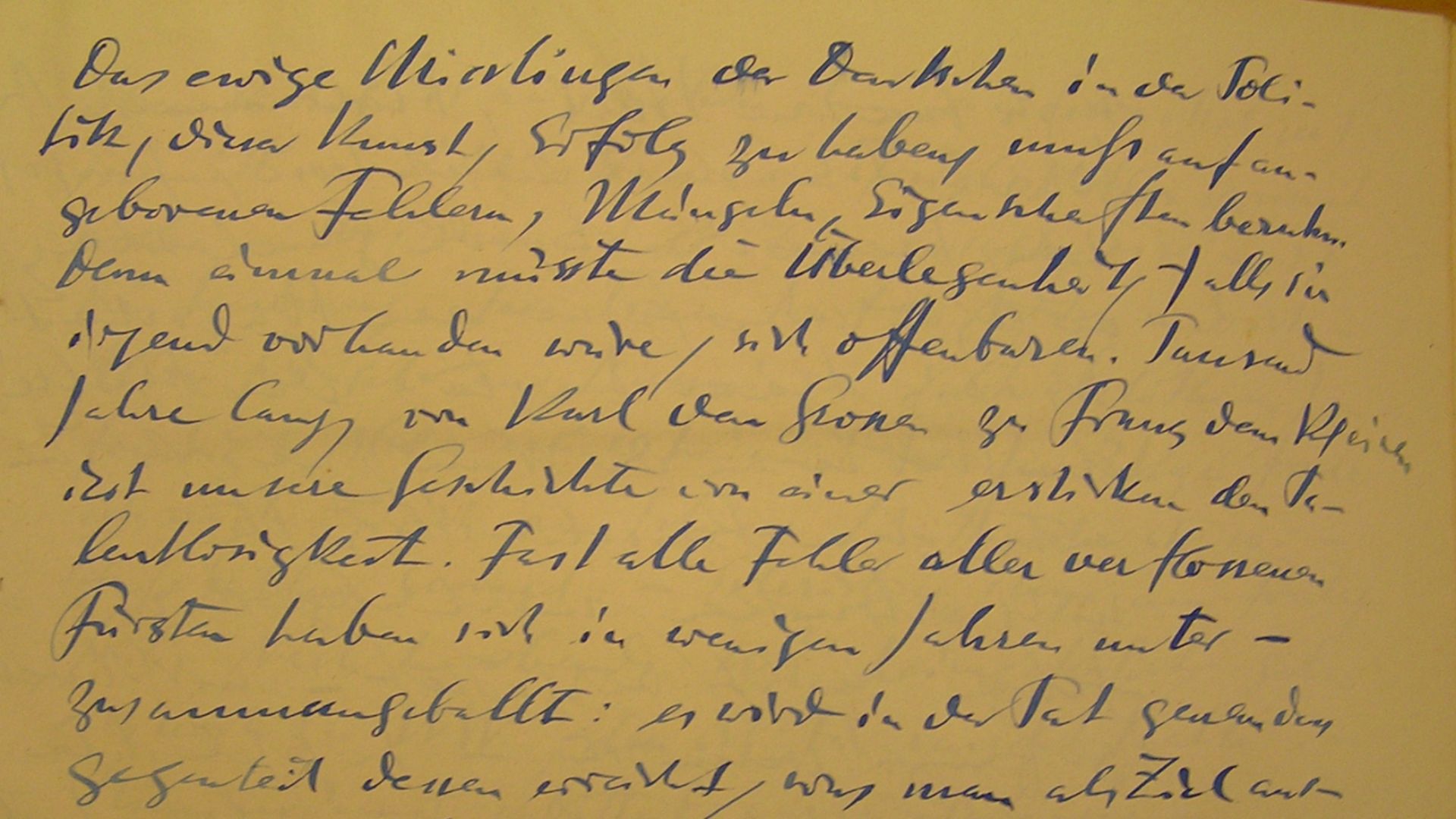 A diary entry of Hermann Burte, a German and Alemannic poet from the 10-14-1943, stating that he no longer wanted to make speeches in public; he wants the German spirit to win without weapons; he writes,