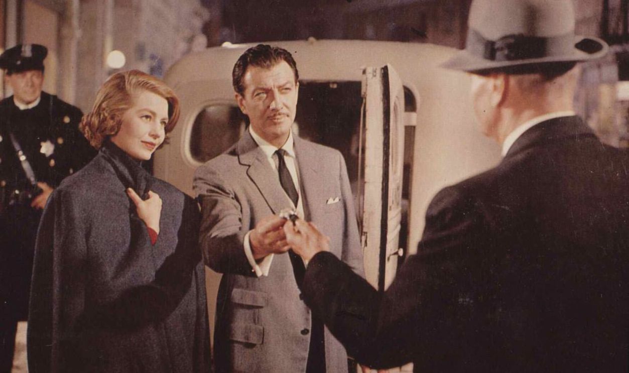 Kino. Party Girl - Das Mädchen Aus Der Unterwelt, Party Girl, Party Girl - Das Mädchen Aus Der Unterwelt, Party Girl, Cyd Charisse, Robert Taylor Angelo setzt Thomas Farrell (Robert Taylor,2vr) und Vicki (Cyd Charisse) mit einer brutalen Drohung unter Druck., 1958.