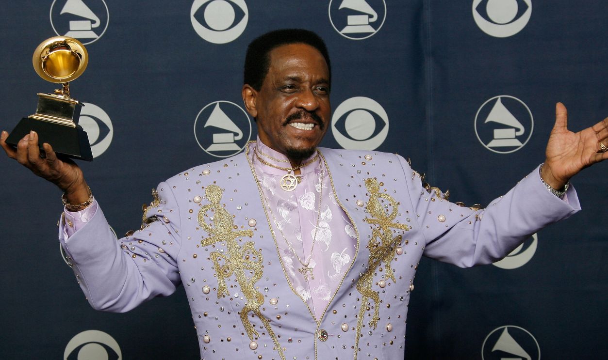 Musician Ike Turner poses with his Grammy for Best Traditional Blues Album for