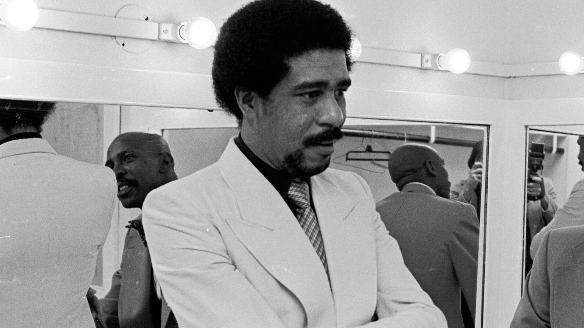 Richard Pryor and Lou Gossett Jr. backstage at the Shrine Auditorium, Los Angeles