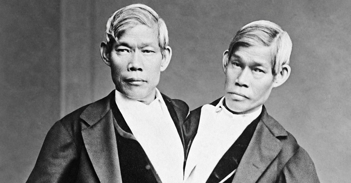 Chang and Eng Bunker, the original conjoined 'Siamese Twins', in their later years