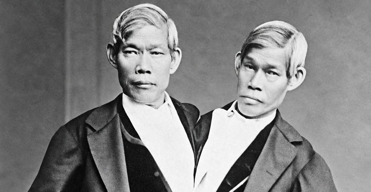 Chang and Eng Bunker, the original conjoined 'Siamese Twins', in their later years